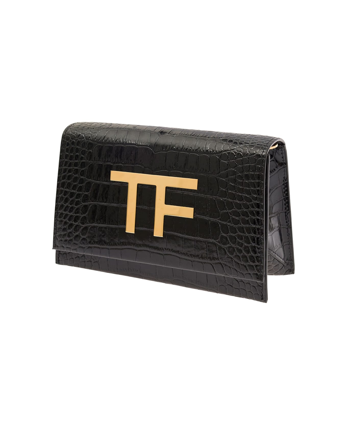 Tom Ford Black Shoulder Bag With Tf Logo Detail In Coco Leather Woman - Black ショルダーバッグ