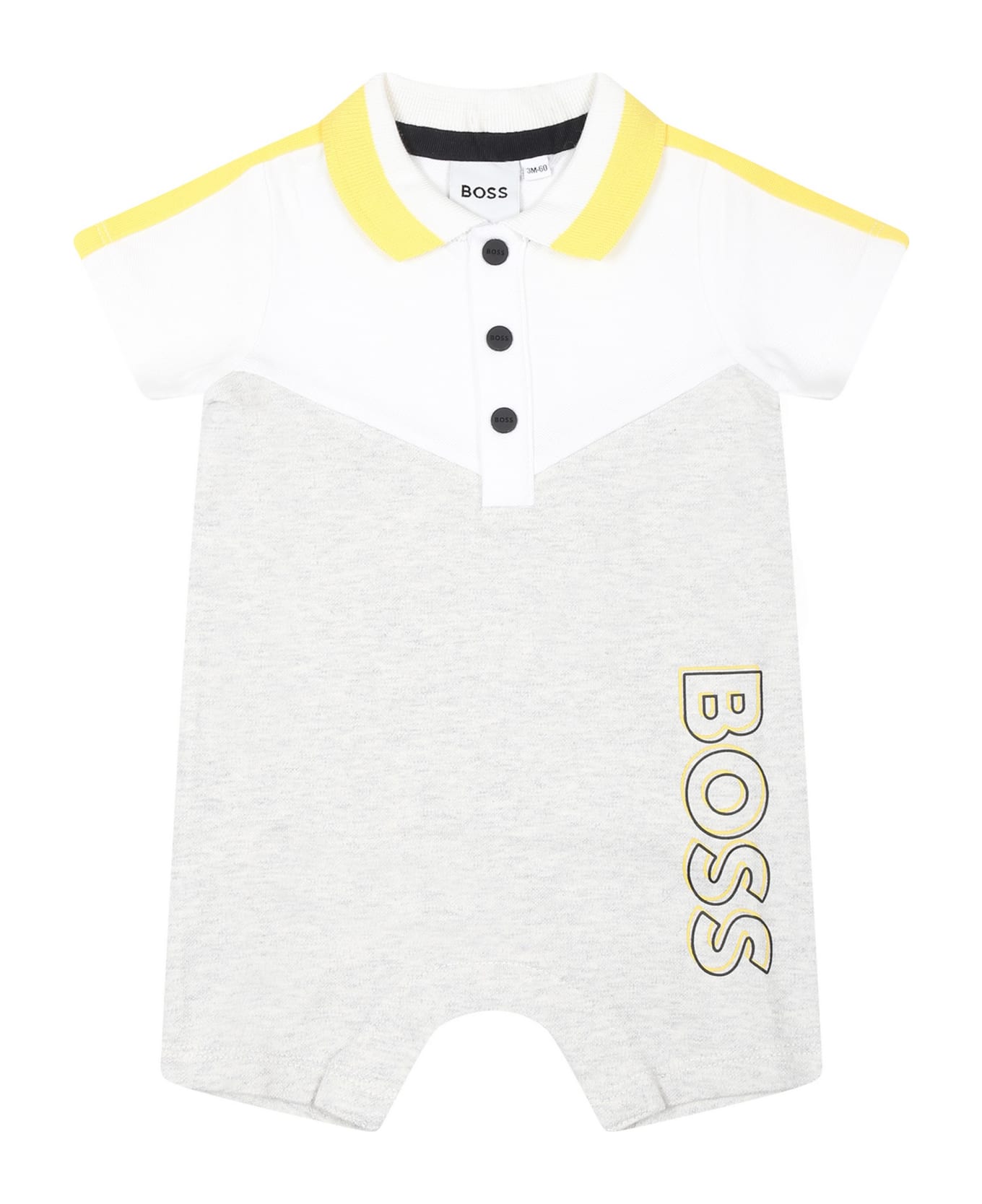 Hugo Boss Grey Romper For Baby Boy With Logo - Grey