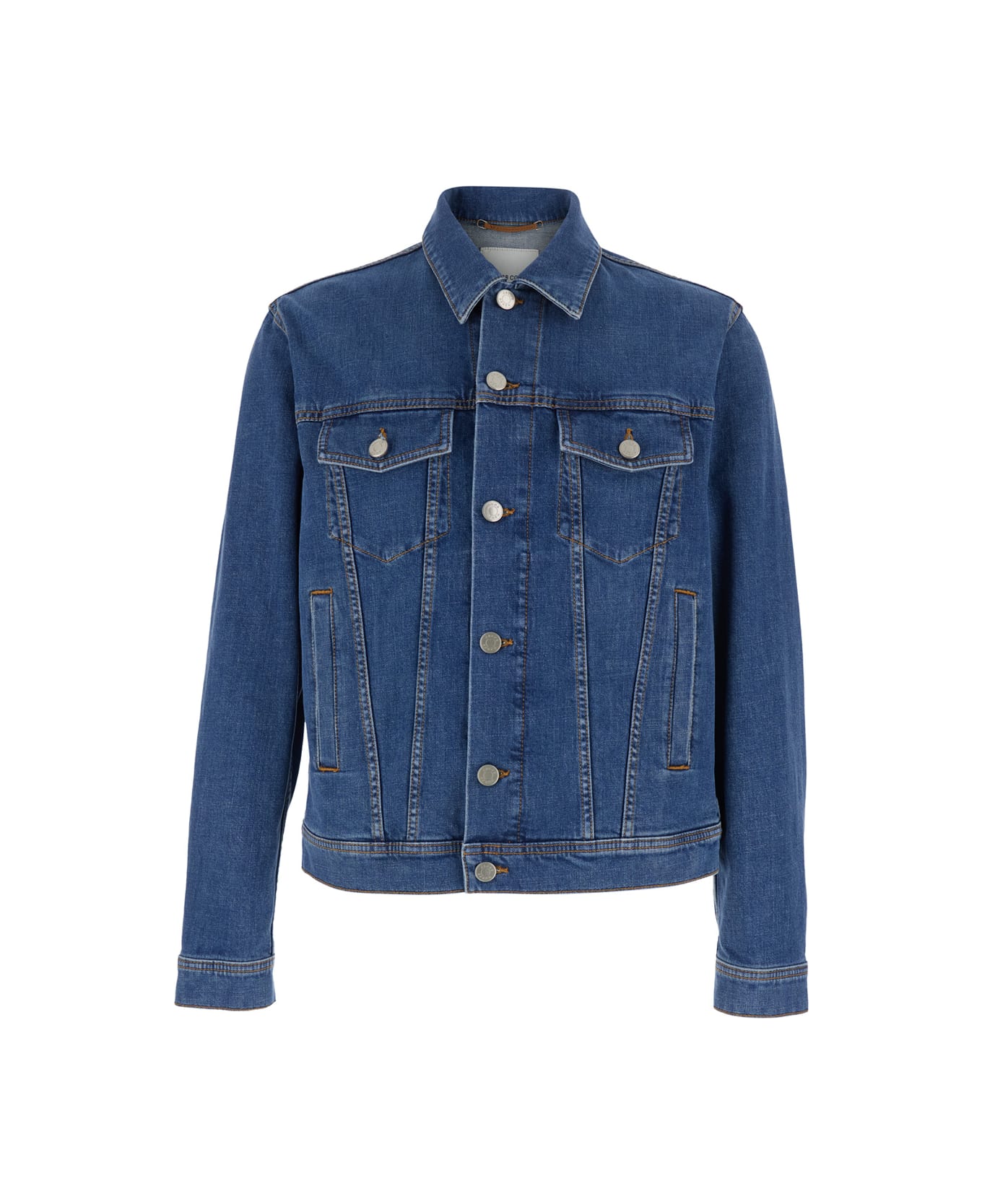 Jacob Cohen Blue Jacket With Classic Collar And Logo Patch On The Rear In Denim Man - Blu