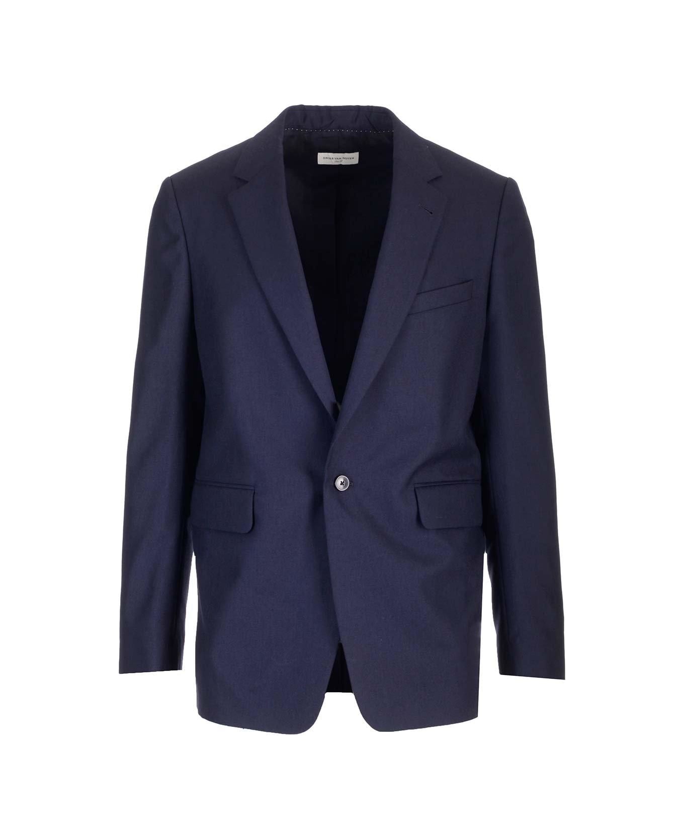 Dries Van Noten Single Breasted Tailored Blazer - Blue