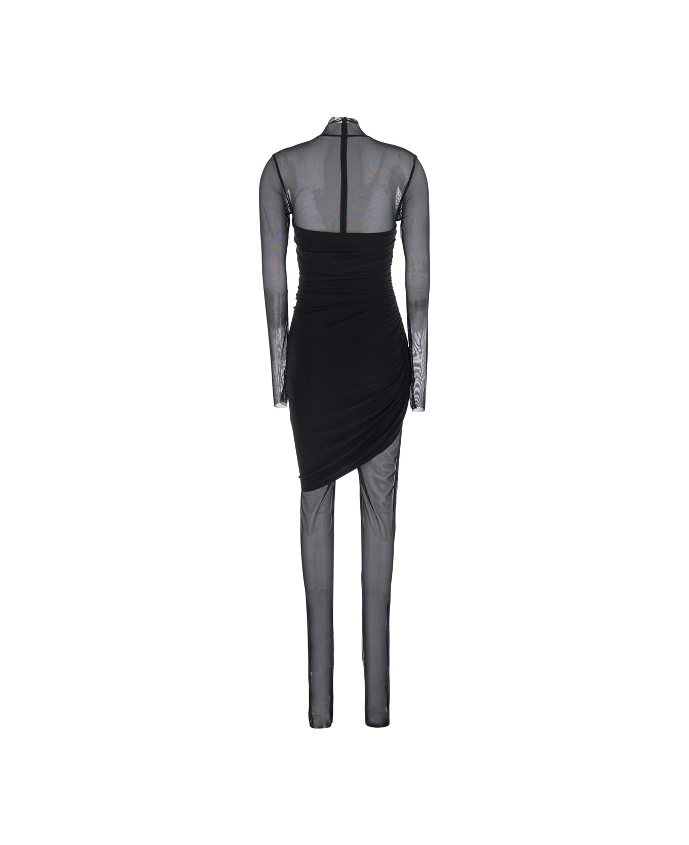 Norma Kamali Black Mini Dress With Asymmetric Hem And Mesh Sleeves In Tech Fabric Woman - Black