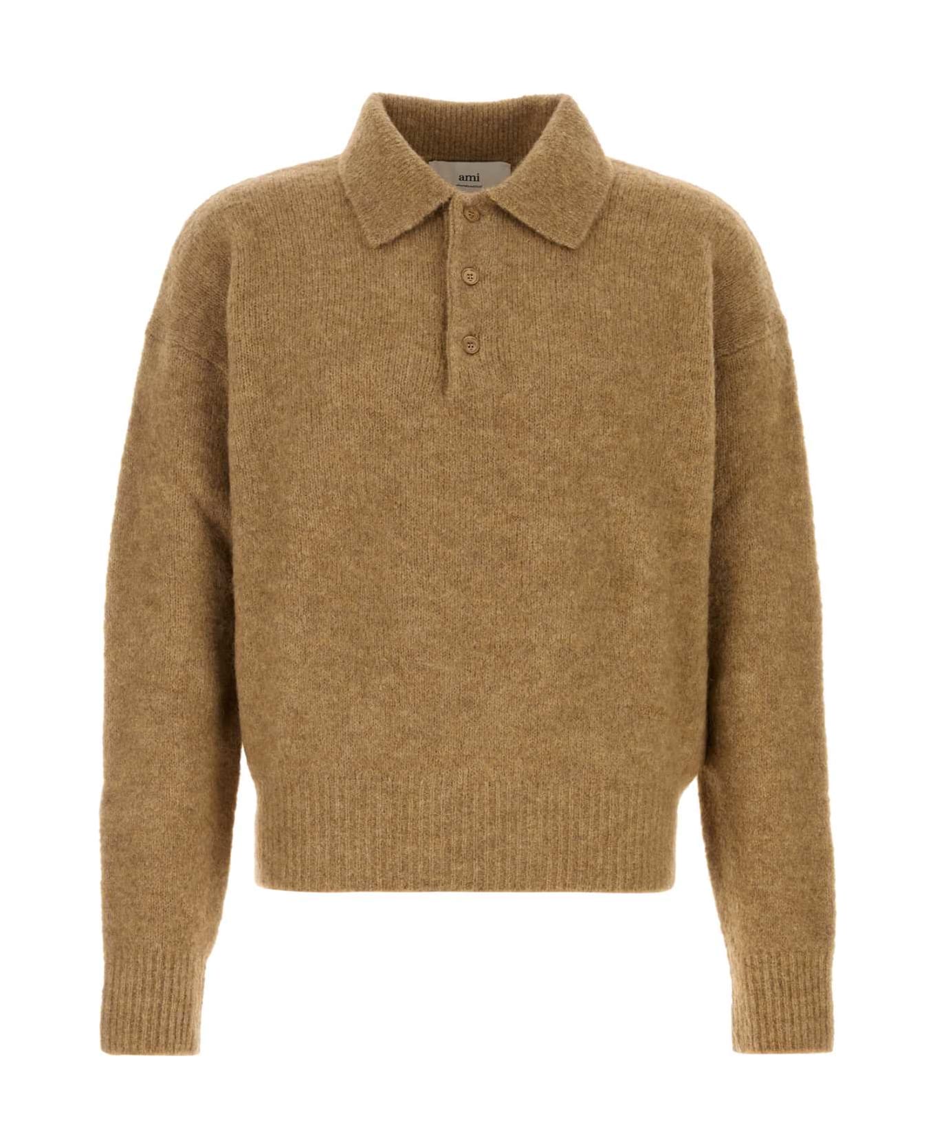 Ami Alexandre Mattiussi Camel Stretch Alpaca Blend Polo Shirt - CAMEL