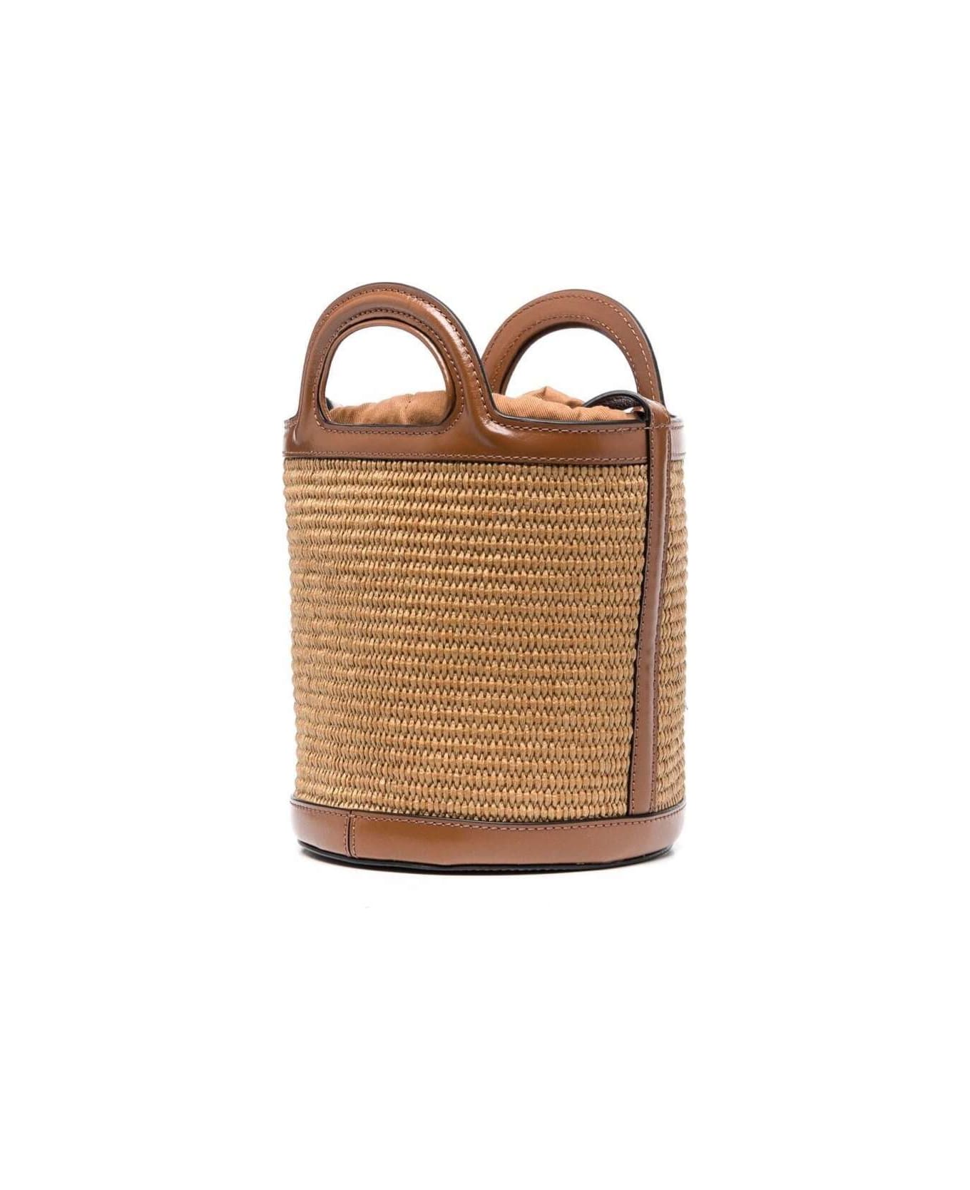 Marni Brown Mini Bucket Tropicalia Bag In Raffia Woman - Beige トートバッグ