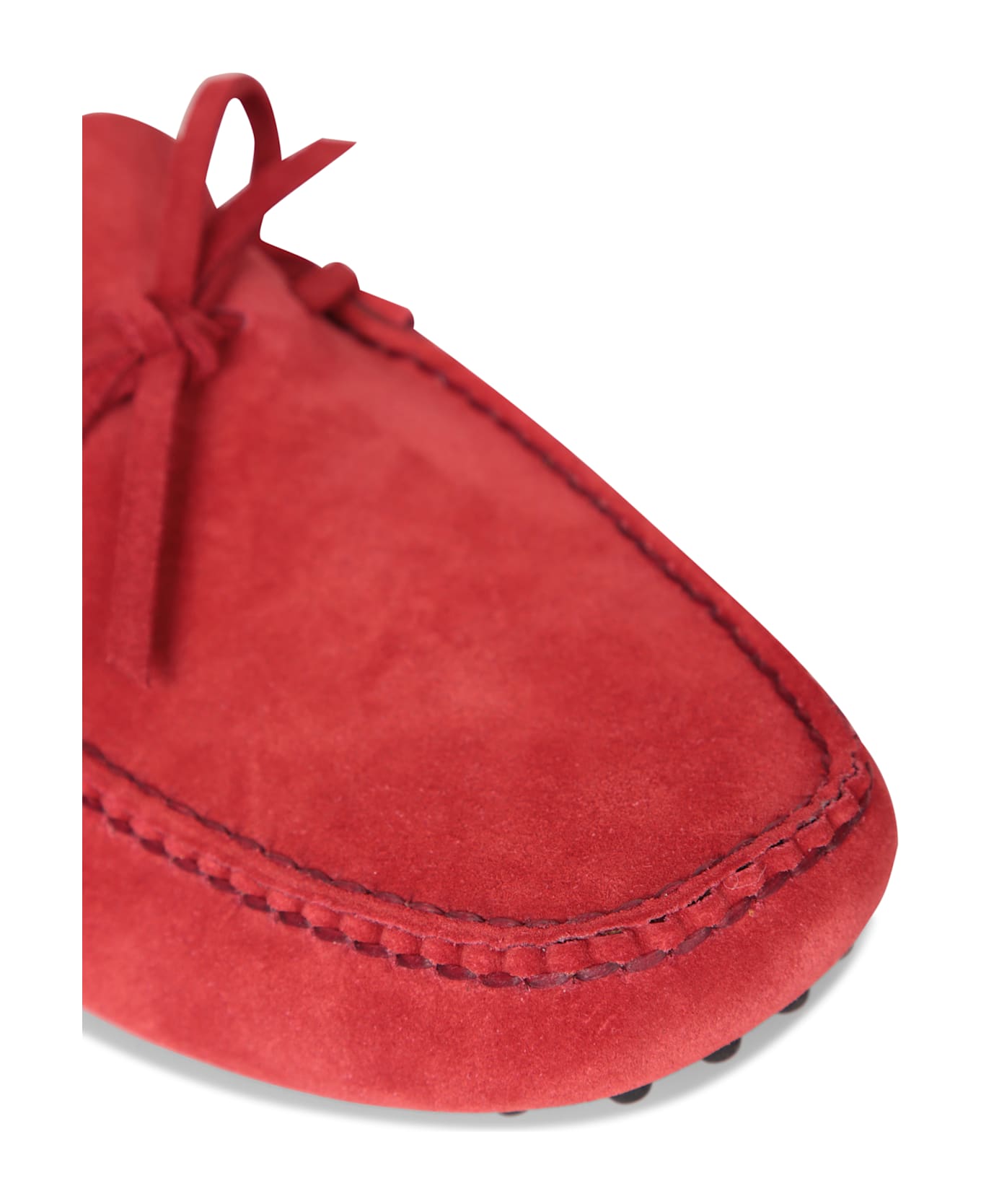 Car Shoe Red Knot Suede Loafers - Red