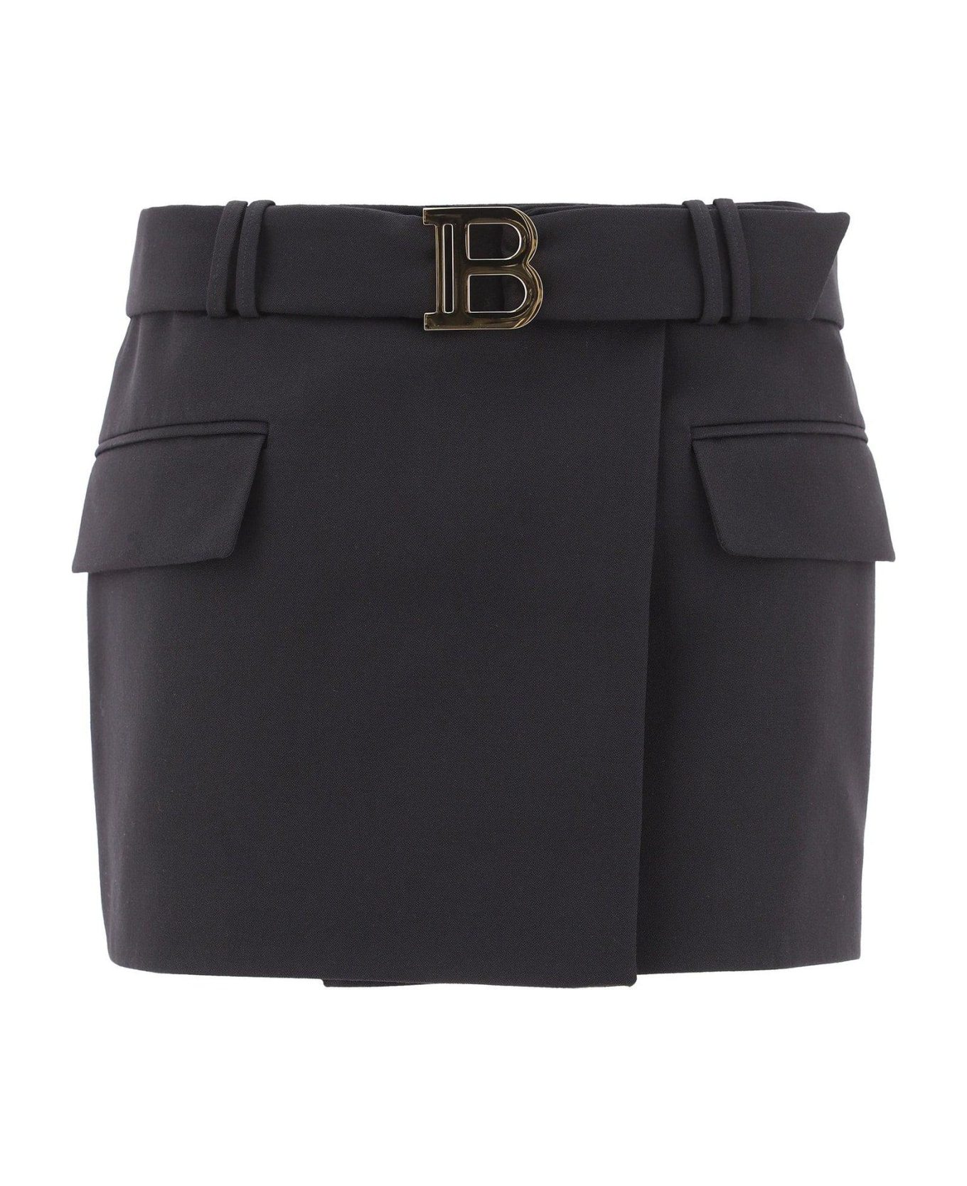 Balmain B Buckle Belted Mini Skirt - Nero