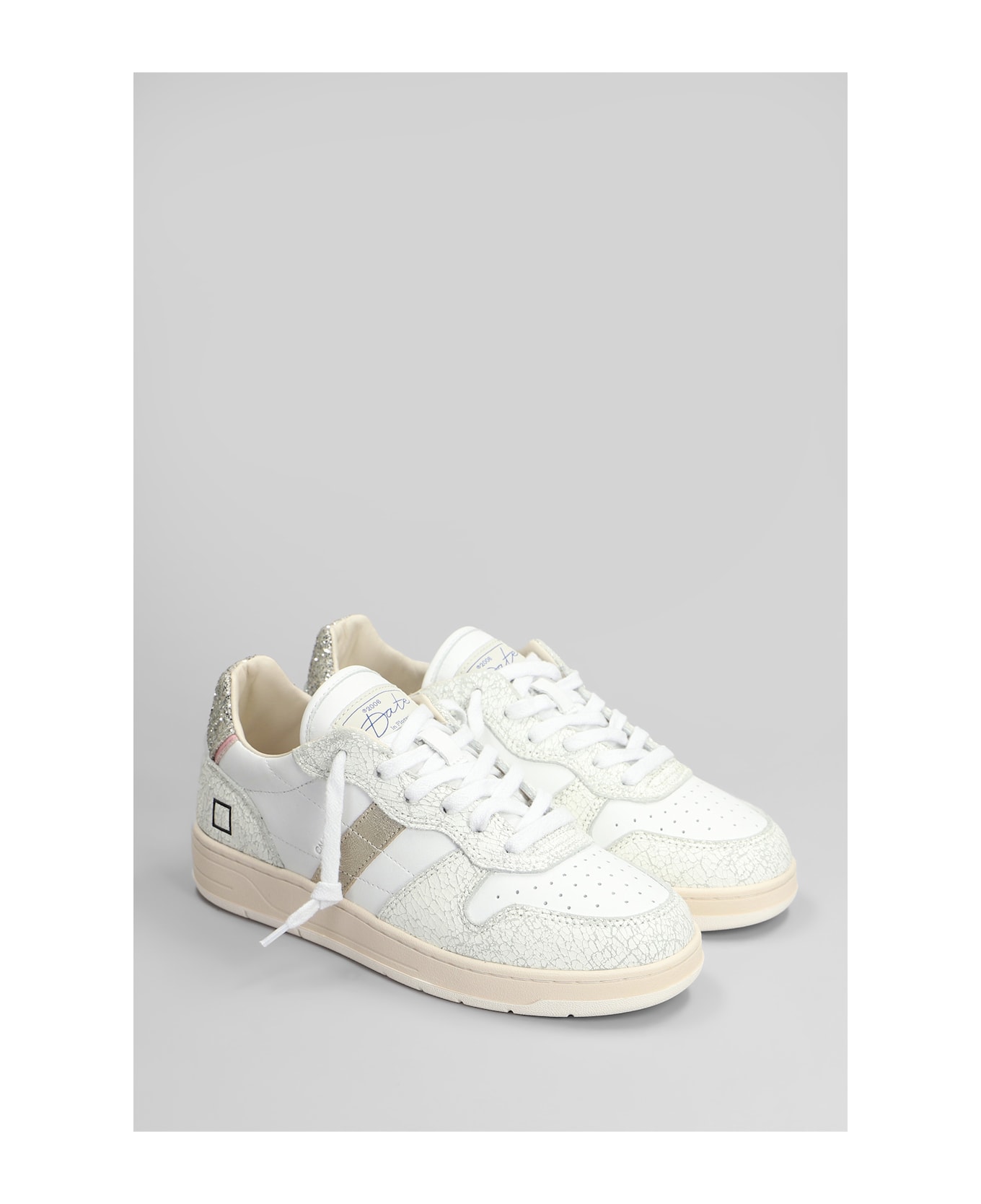 D.A.T.E. Court Shiny Sneakers In White Leather - WHITE, platinum