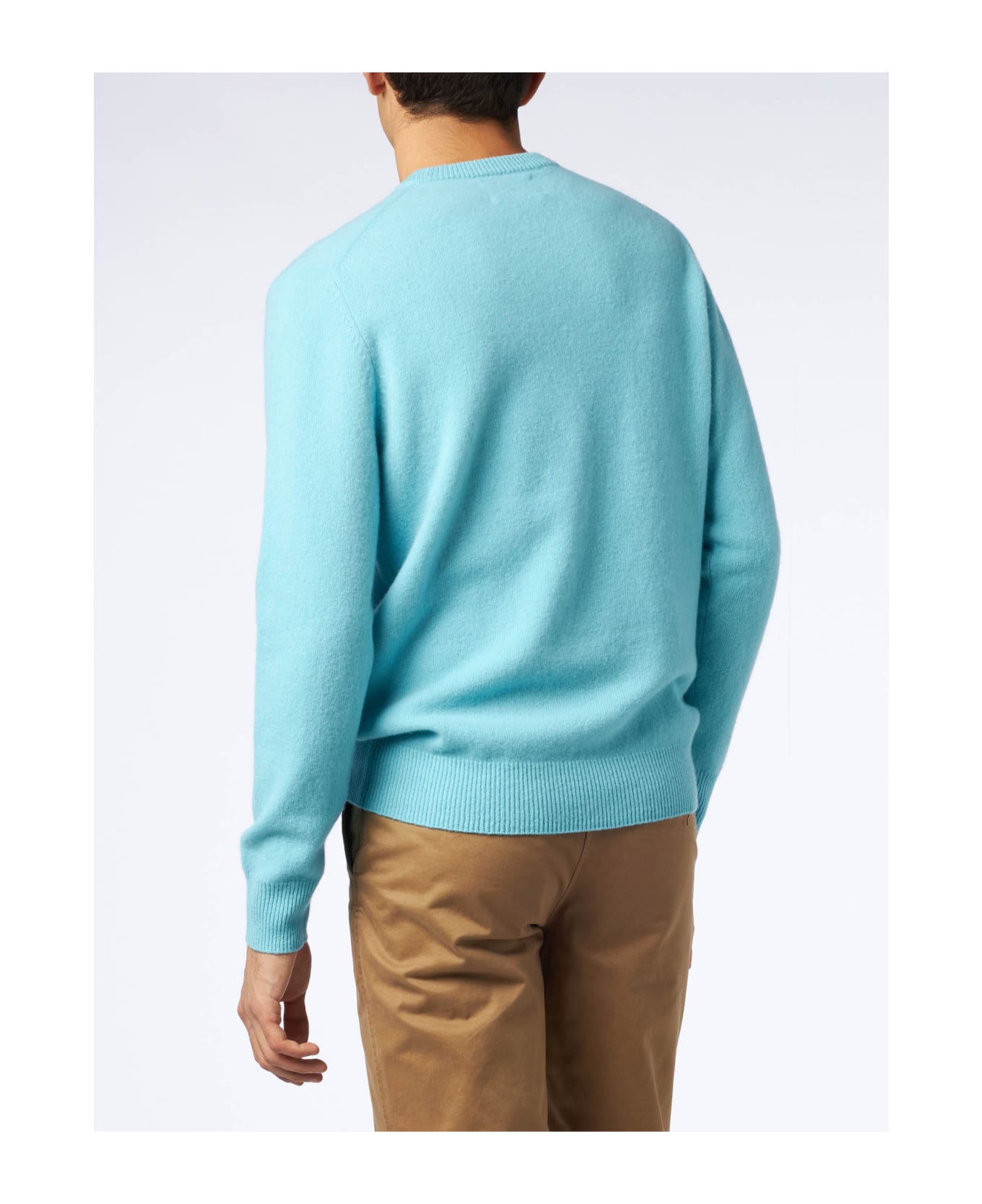 MC2 Saint Barth Man Crewneck Water Green Sweater With St. Barth Embroidery - GREEN