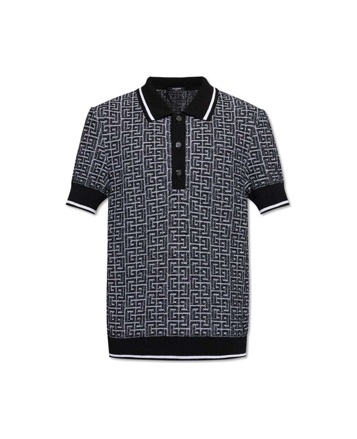 Balmain Monogram Short-sleeve Polo Shirt - Grey