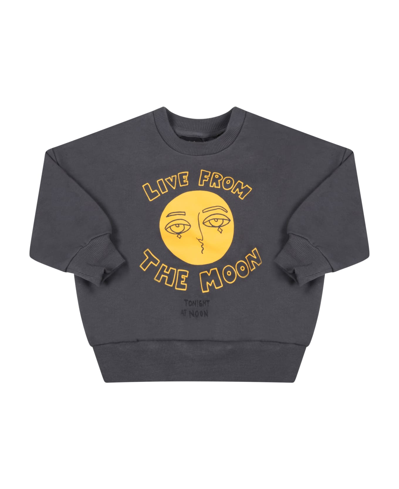 Mini Rodini Gray Sweatshirt For Babykids With Yellow Moon - Grey