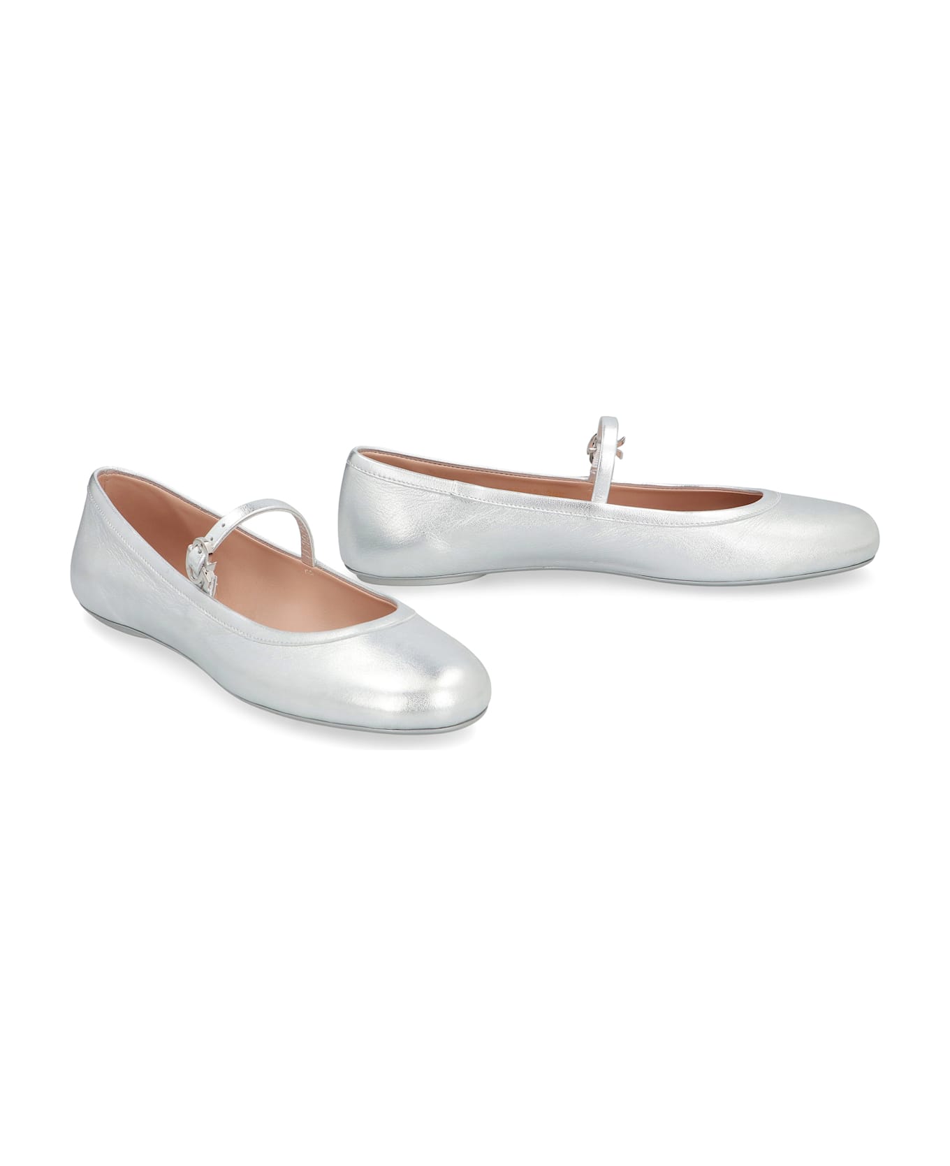 Gianvito Rossi Carla Leather Ballet Flats - Silver