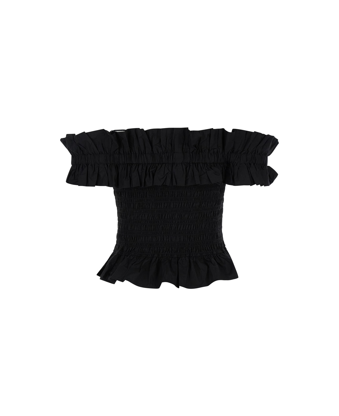 Ganni Black Off Shoulder Top In Cotton Woman - Black