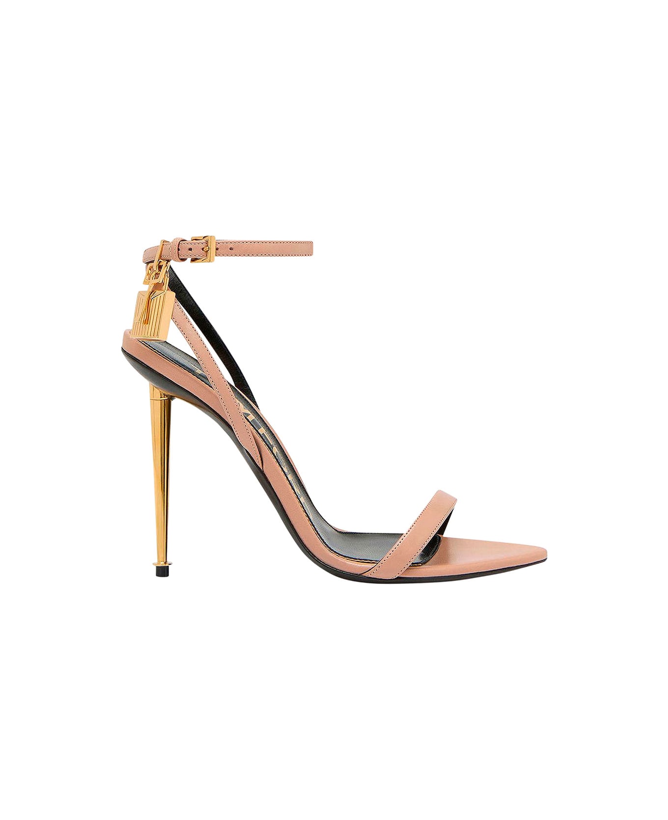 Tom Ford Pink Sandals With Metal Heel And Padlock In Leather Woman - Metallic