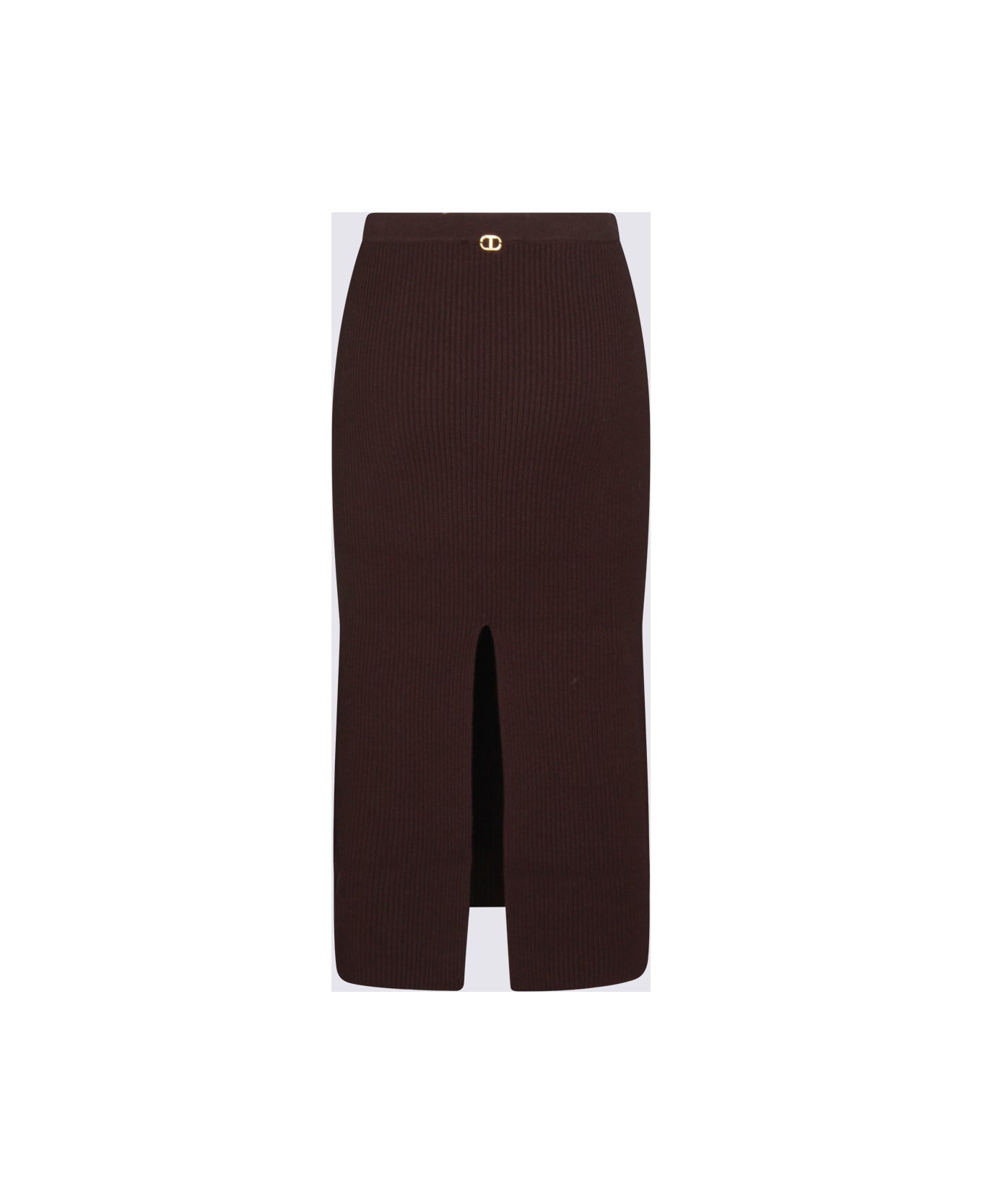 TwinSet Dark Brown Viscose Midi Skirt - BLACK CHOCOLATE