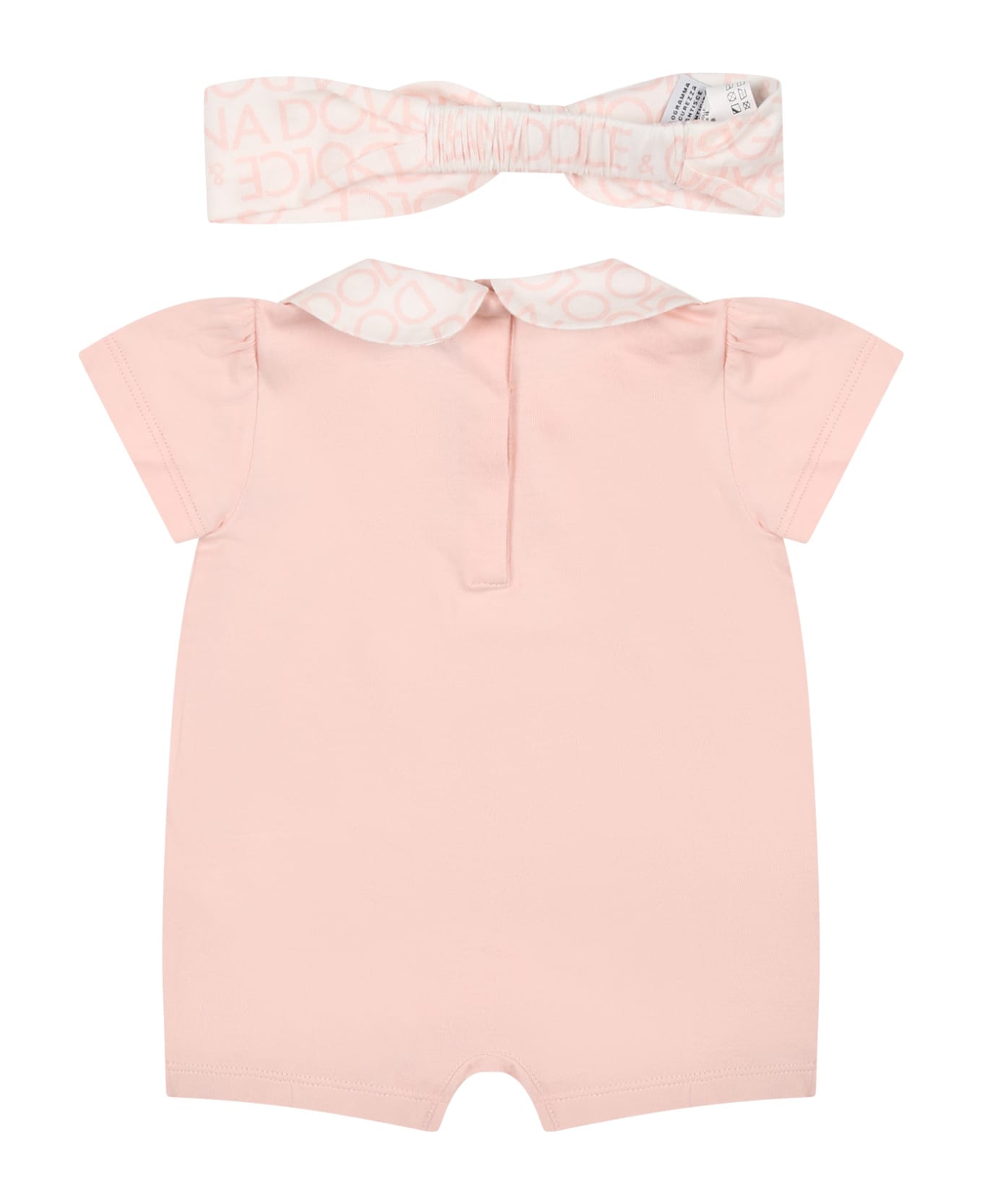 Dolce & Gabbana Pink Romper For Baby Girl With Logo - Pink