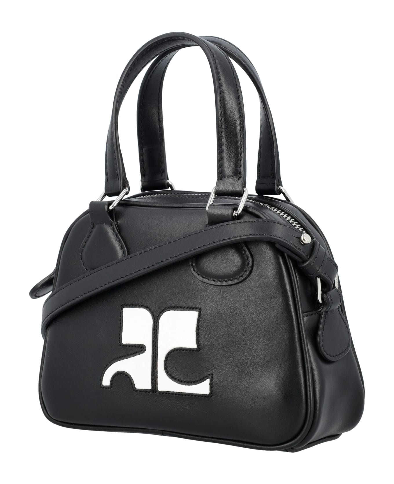 Courrèges Mini Leather Bowling Bag - BLACK