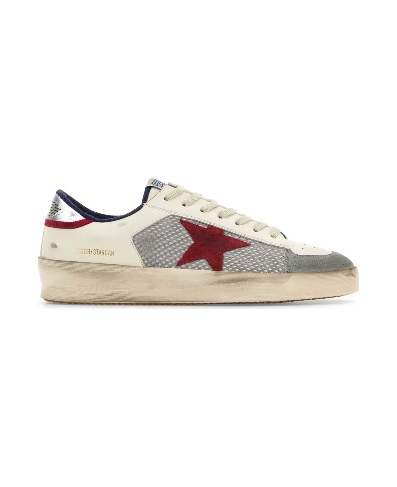 Golden Goose Multicolor Leather And Mesh Stardan Sneakers - WHITEGREYREDSILVER
