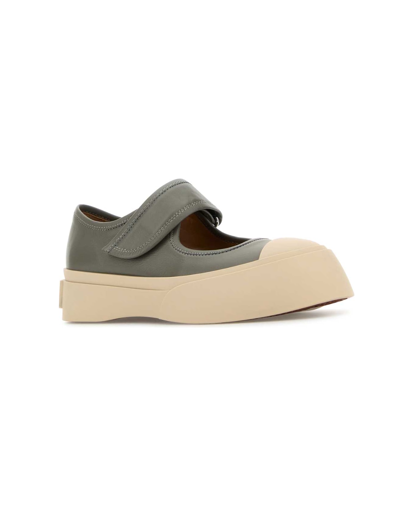 Marni Grey Leather Mary Jane Sneakers - NEUTRALGREY