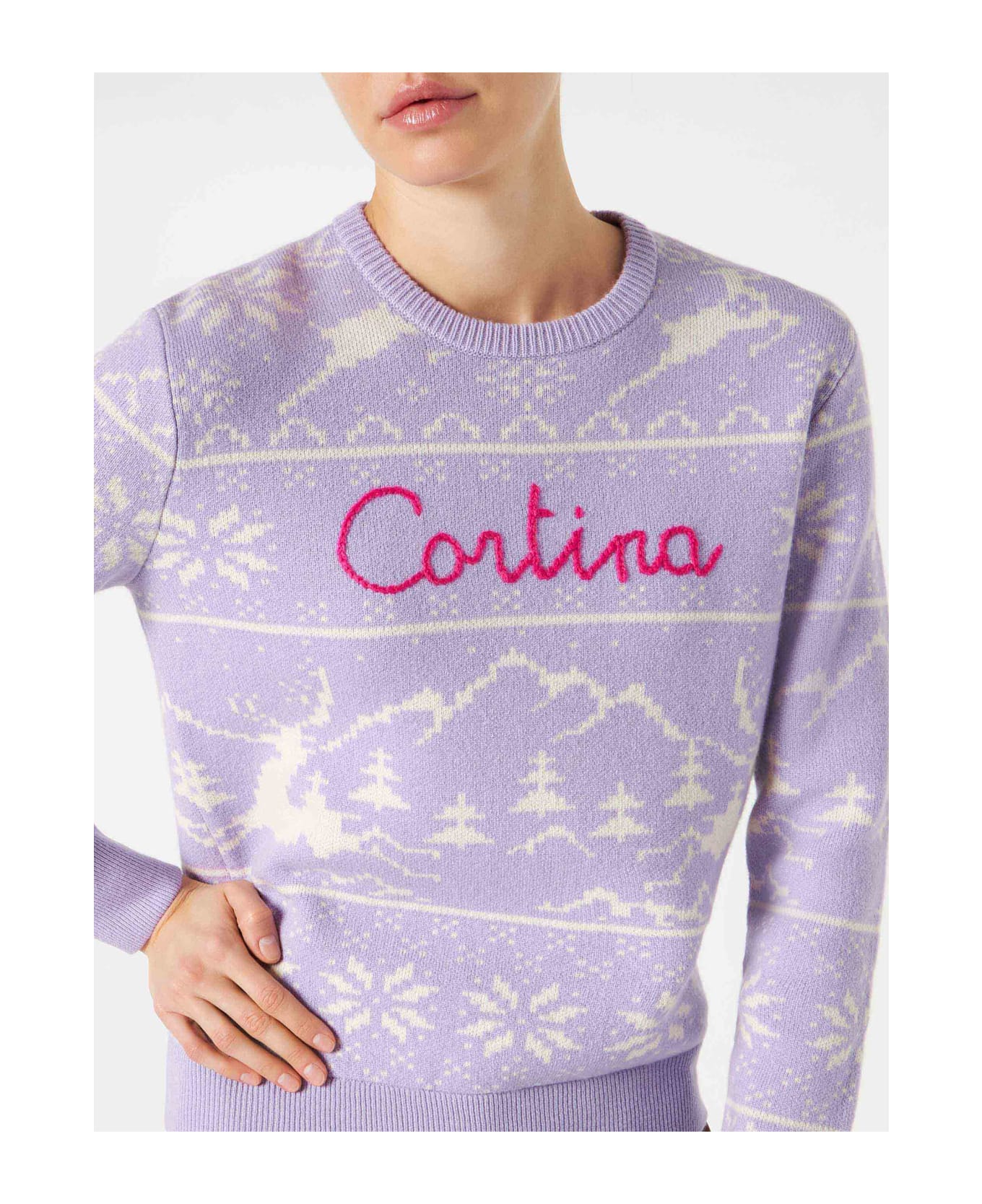 MC2 Saint Barth Woman Sweater With Norwegian Print And Cortina Embroidery - PURPLE ニットウェア