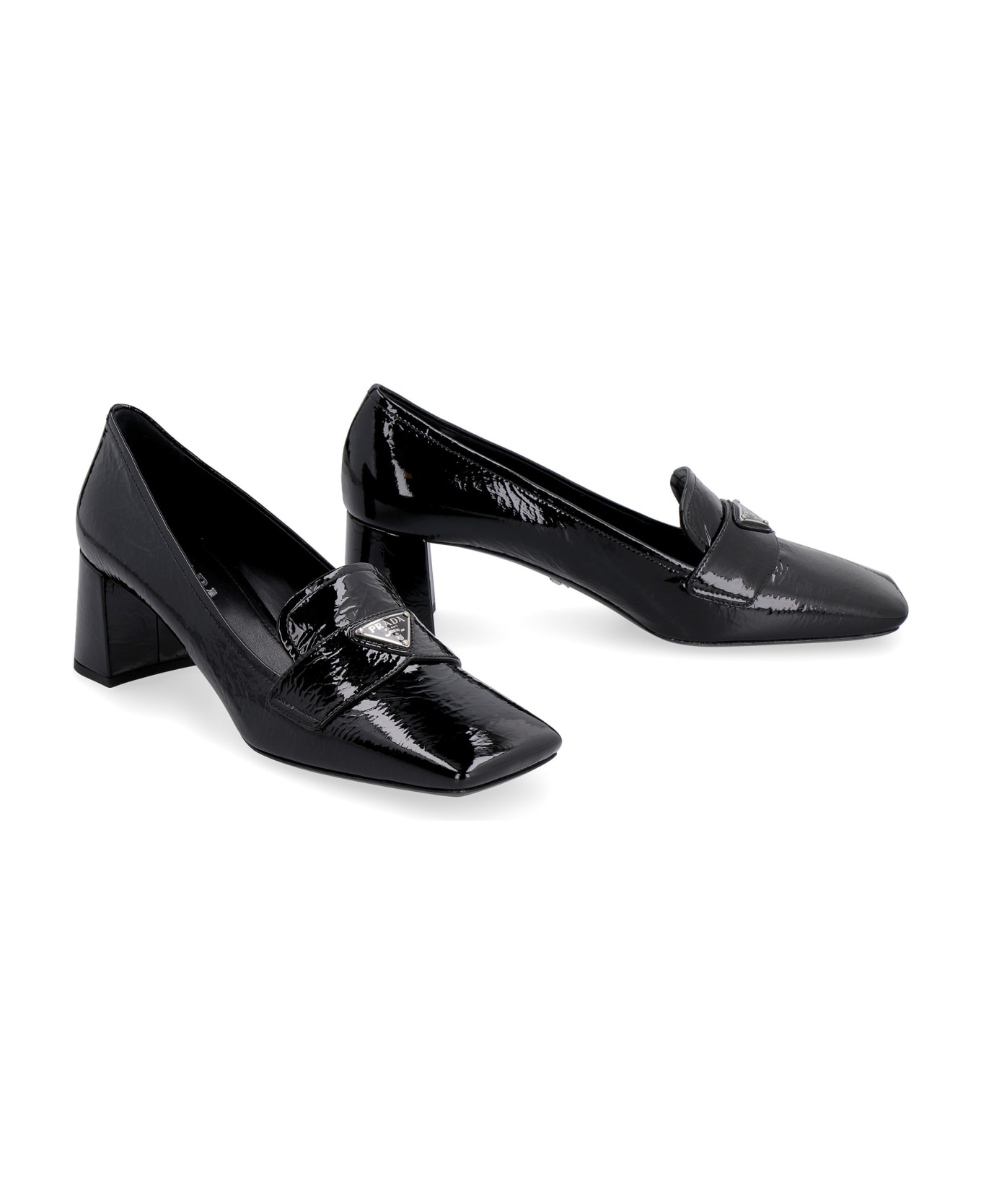 Prada Patent Leather Heeled Loafers - black