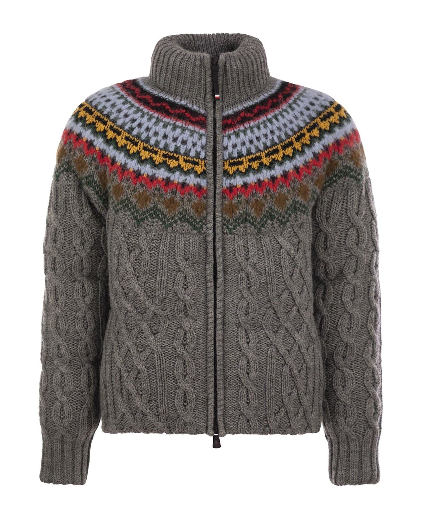 Moncler Grenoble Gerlos Cable-knit Short Down Jacket - GREY/BLUE