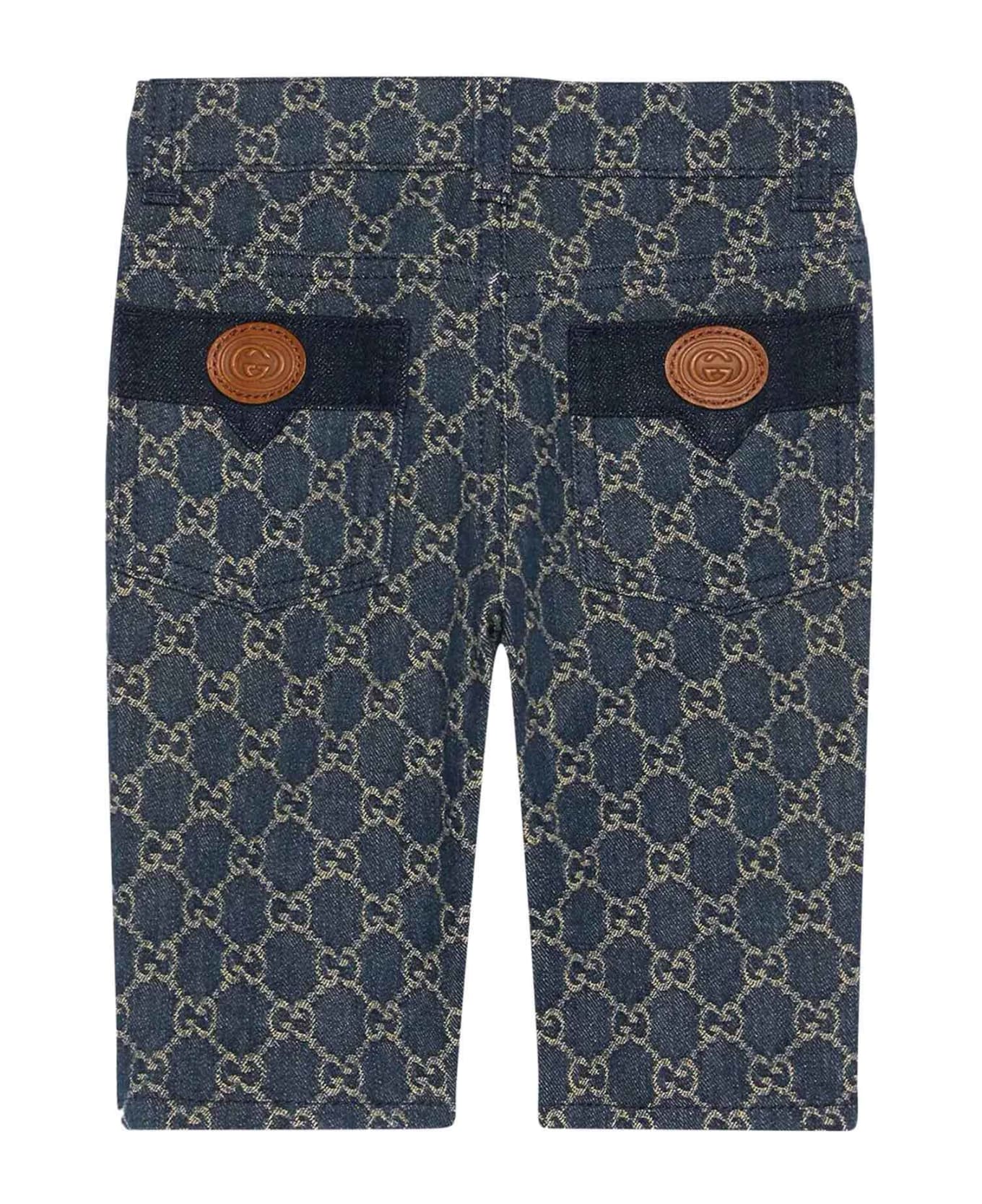 Gucci Blue Trousers With Rear Logo And Pockets - Blu/avorio