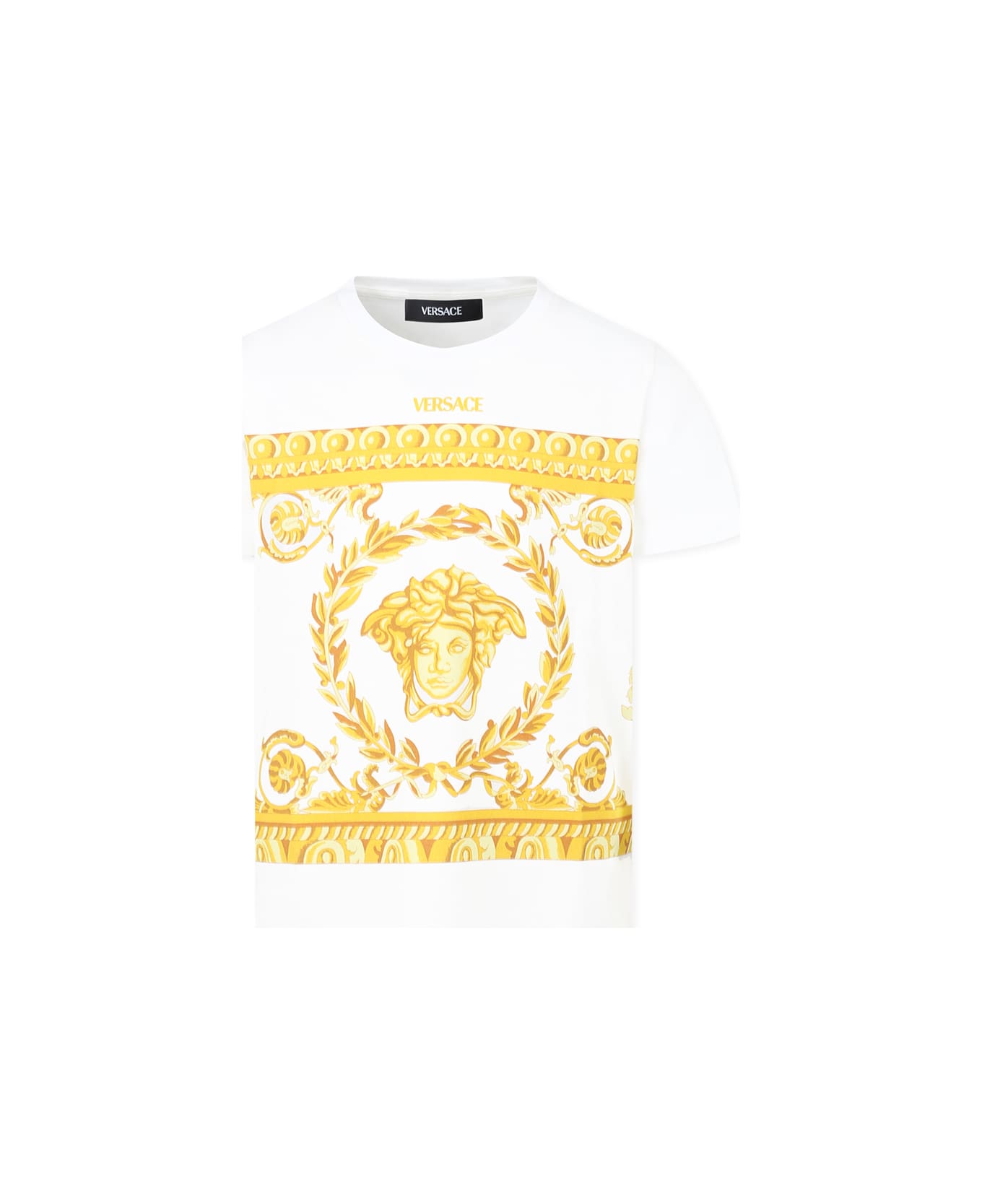 Versace White T-shirt For Kids With Logo - White