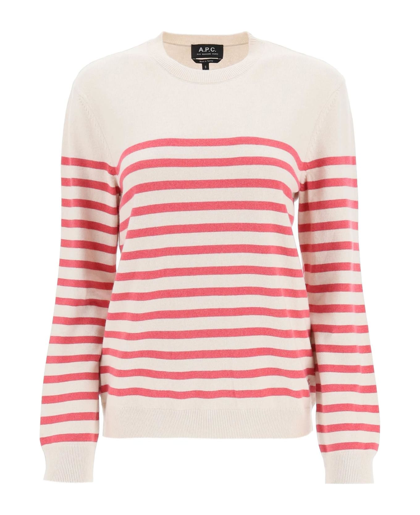 A.P.C. 'phoebe' Striped Cashmere And Cotton Sweater - Beige