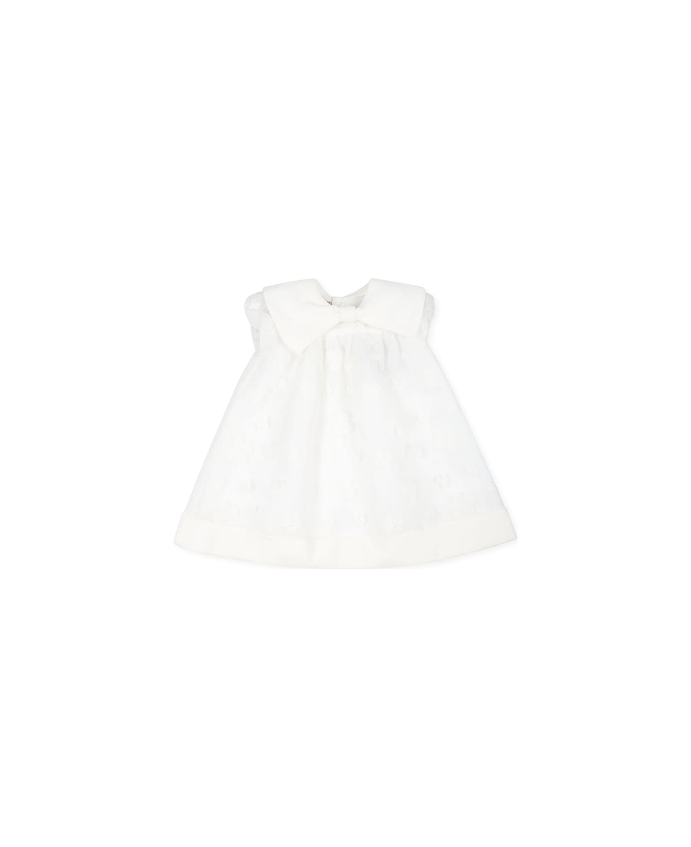 La stupenderia Ivory Dress With Flowers For Baby Girl - White