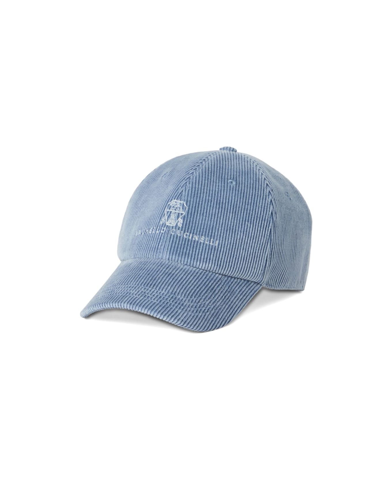 Brunello Cucinelli Logo Cotton Baseball Cap - Clear Blue