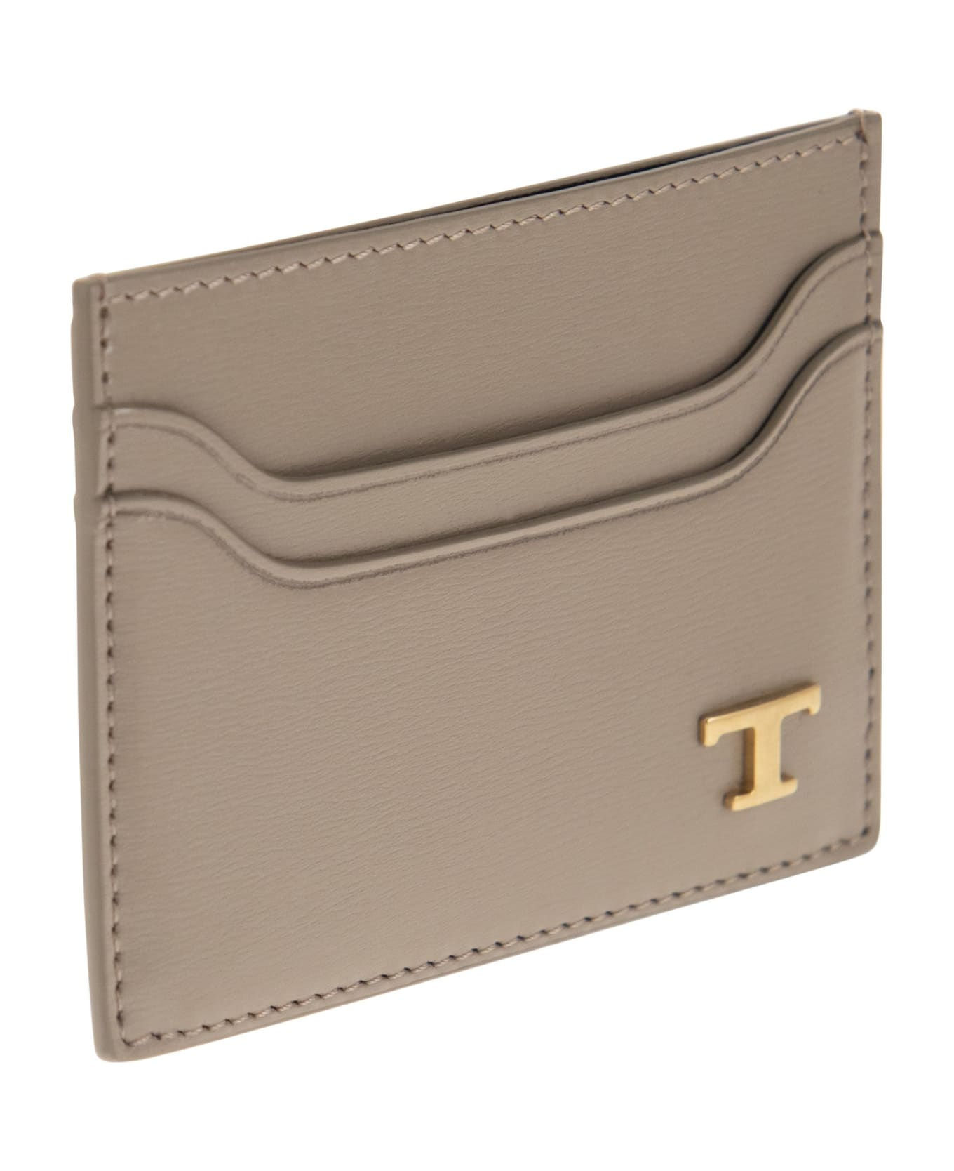 Tod's Leather Card Holder With Logo - Beige