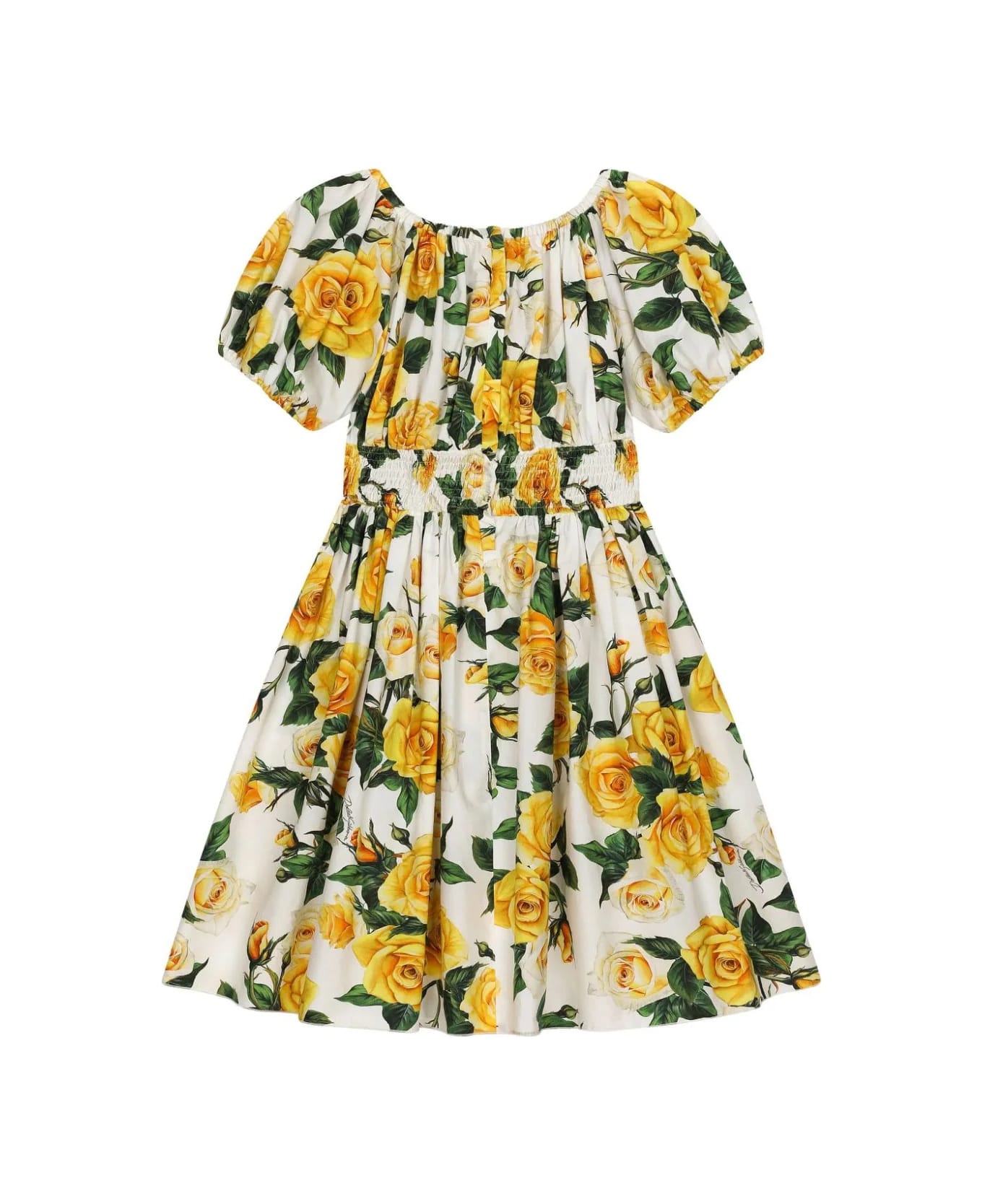 Dolce & Gabbana Ruffled Dress With Yellow Roses Print - White