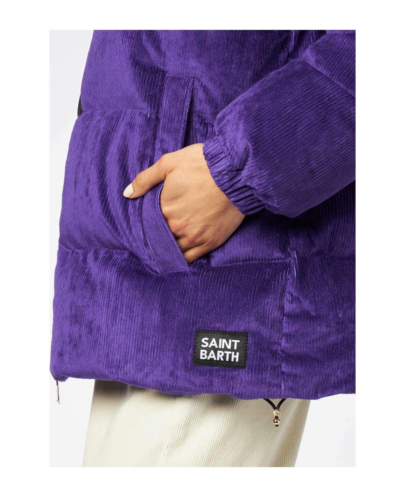 MC2 Saint Barth Woman Purple Corduroy Down Padded Jacket With Hoodie - PINK