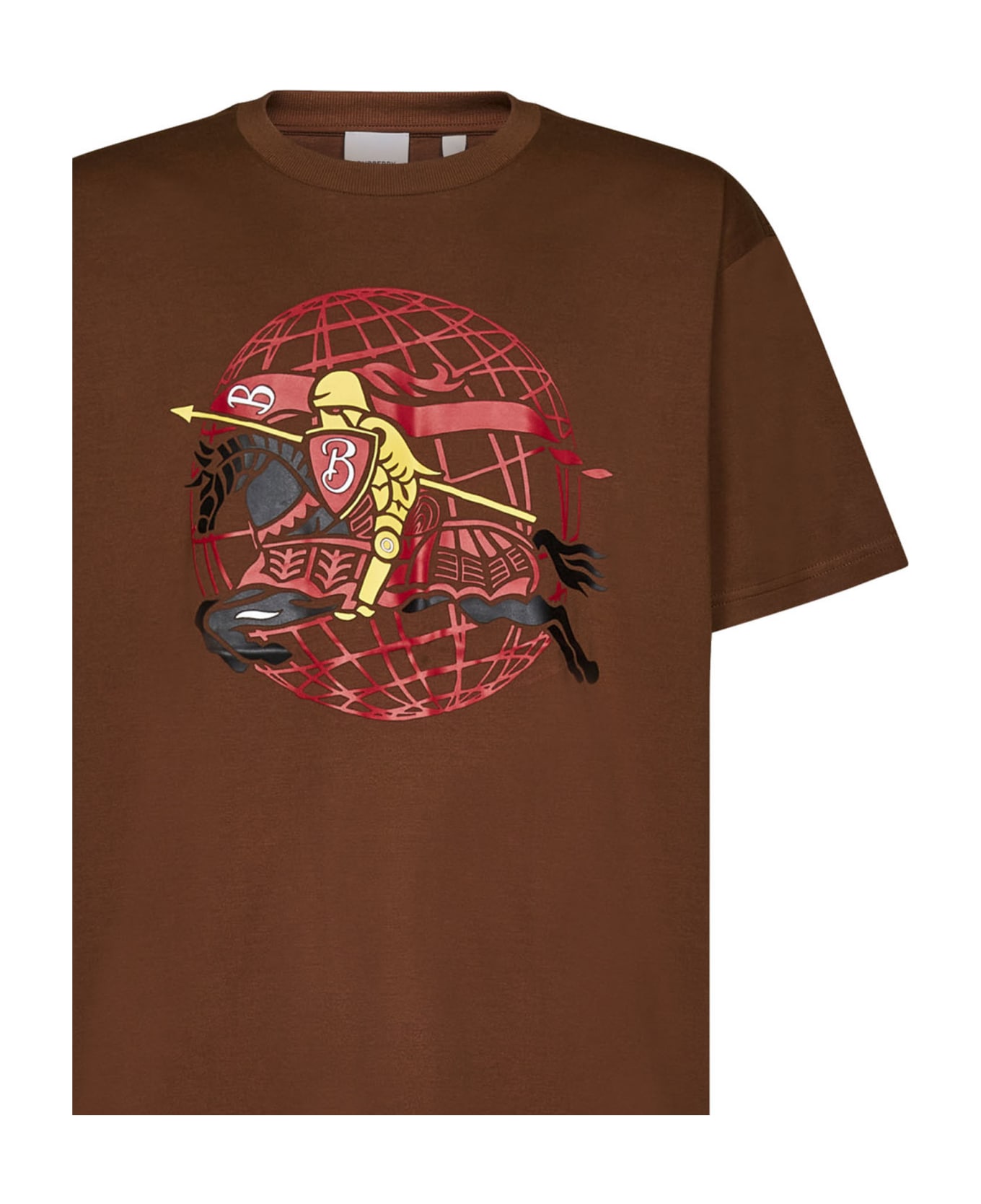 Burberry Brown Crewneck T-shirt With Graphic Print In Cotton Man - Beige シャツ