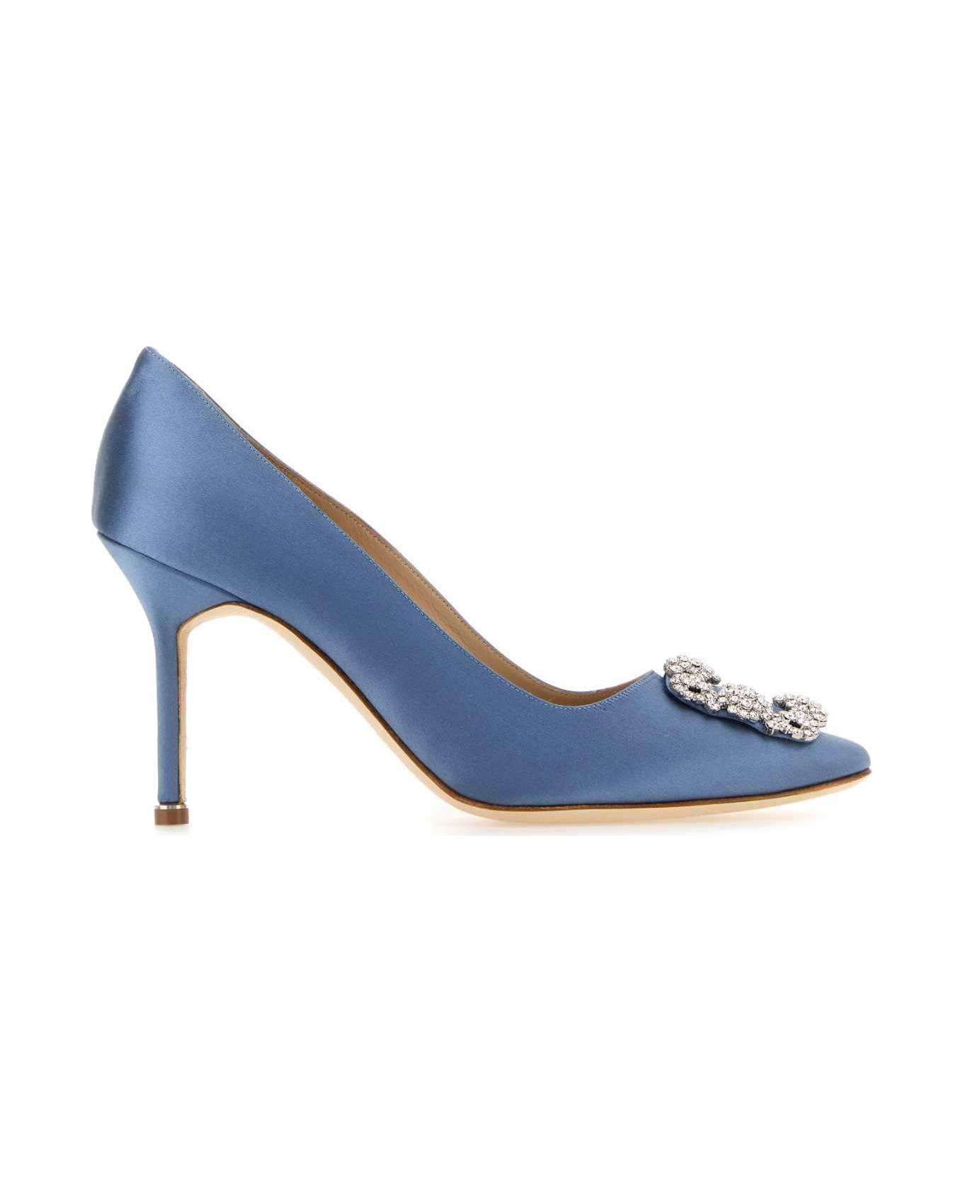 Manolo Blahnik Air Force Blue Satin Hangisi Pumps - DBLU