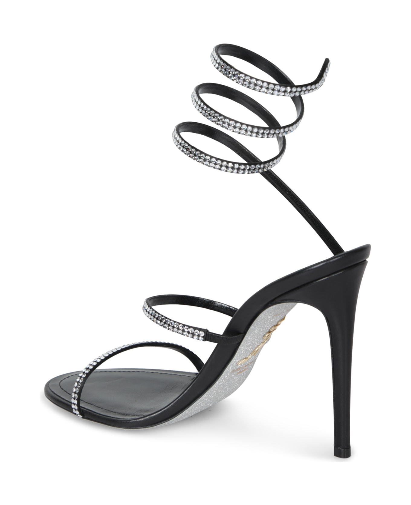 René Caovilla Tina 105 Black Crystal Sandals - Black