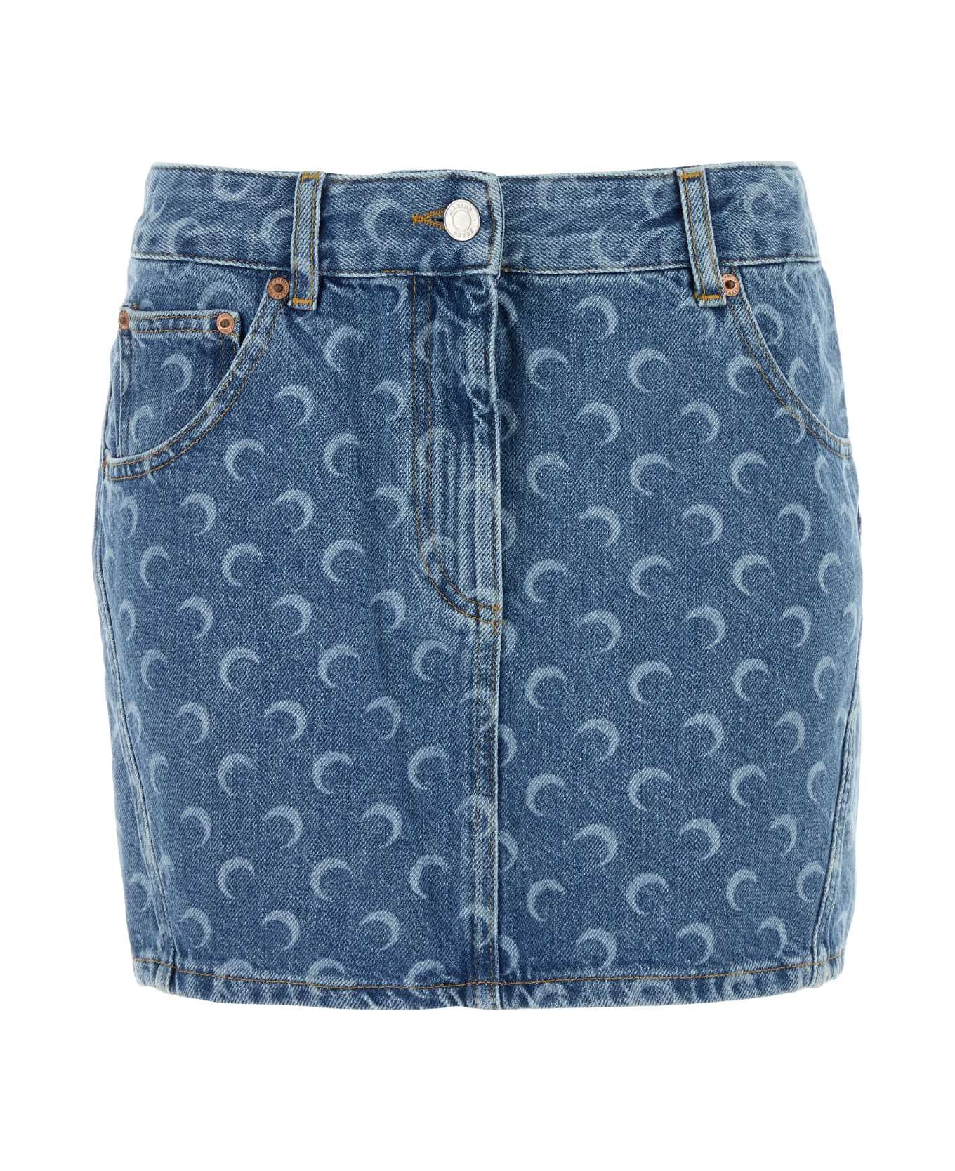 Marine Serre Printed Denim Mini Skirt - LIGHTBLUE