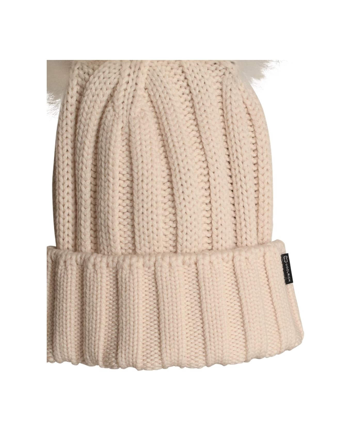 Woolrich 
pon Pon
 White Virgin Wool Beanie - Milky Cream