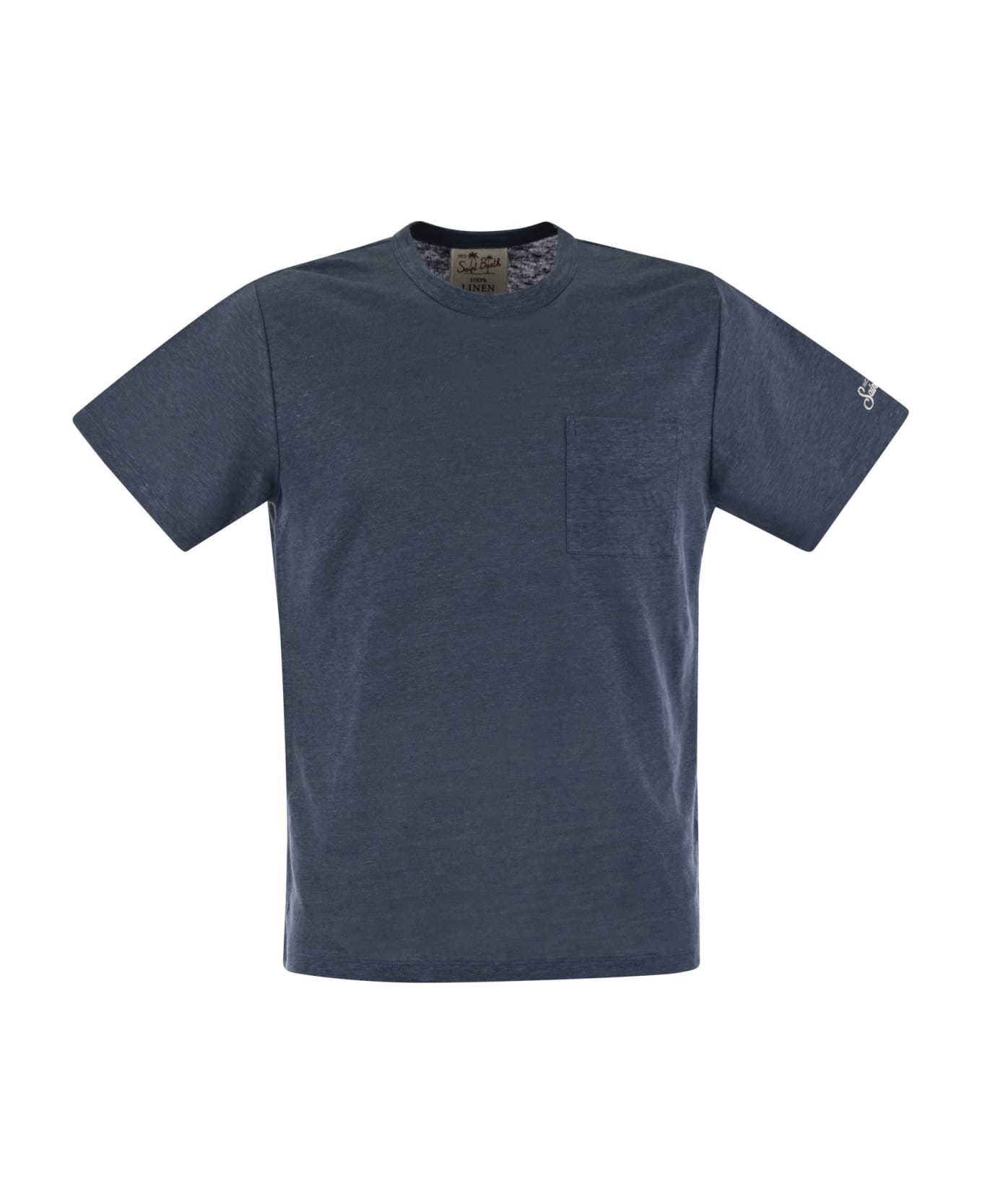 MC2 Saint Barth Ecstasea - Linen T-shirt With Pocket - Avio