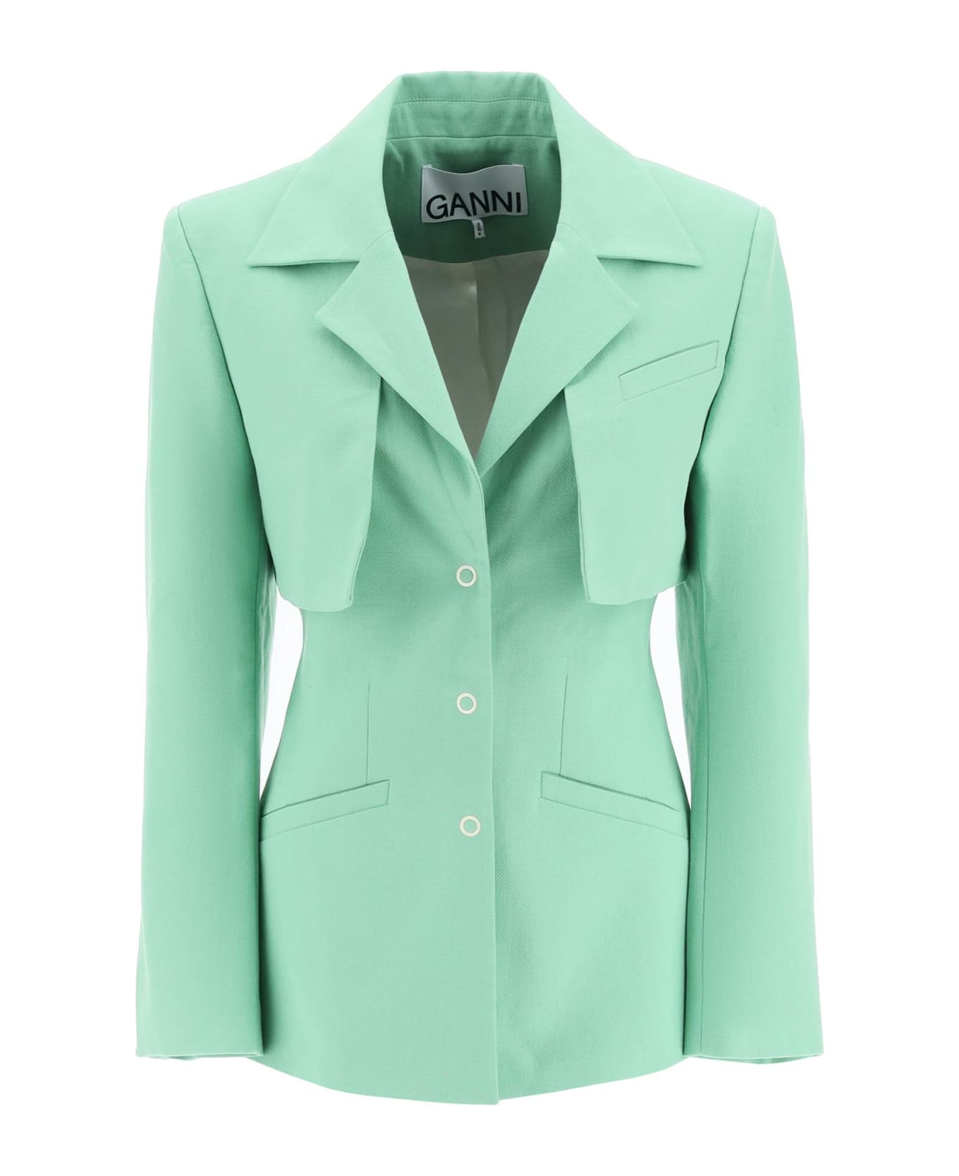 Ganni Cotton Suiting Blazer - PEAPOD (Green) ブレザー