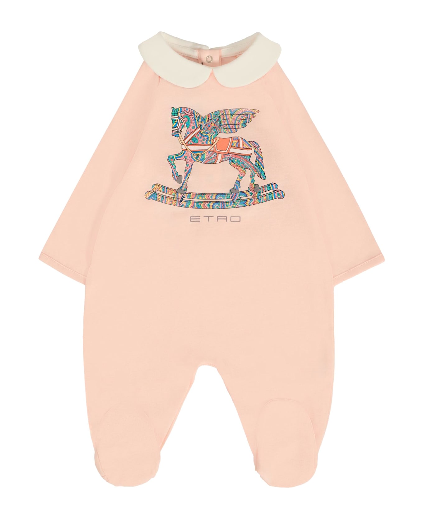 Etro Pink Babygrow Set For Baby Girl With Pegasus - Pink