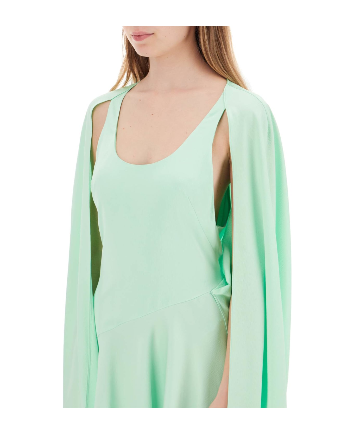 Stella McCartney Fluo Mint Mini Cape Dress With Crystal Rhinestones - Verde