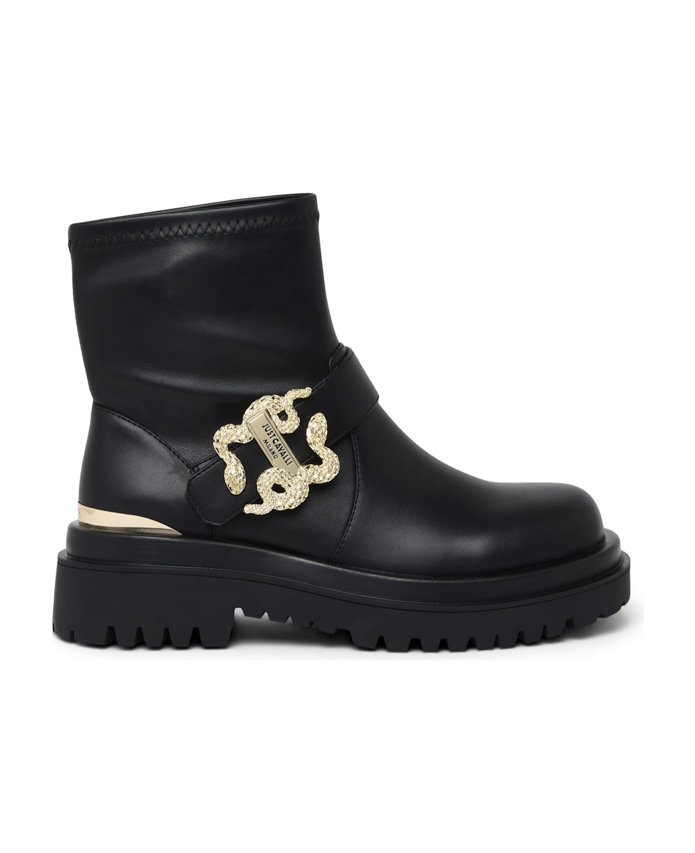 Just Cavalli Low Boots With Gold Buckle - Black