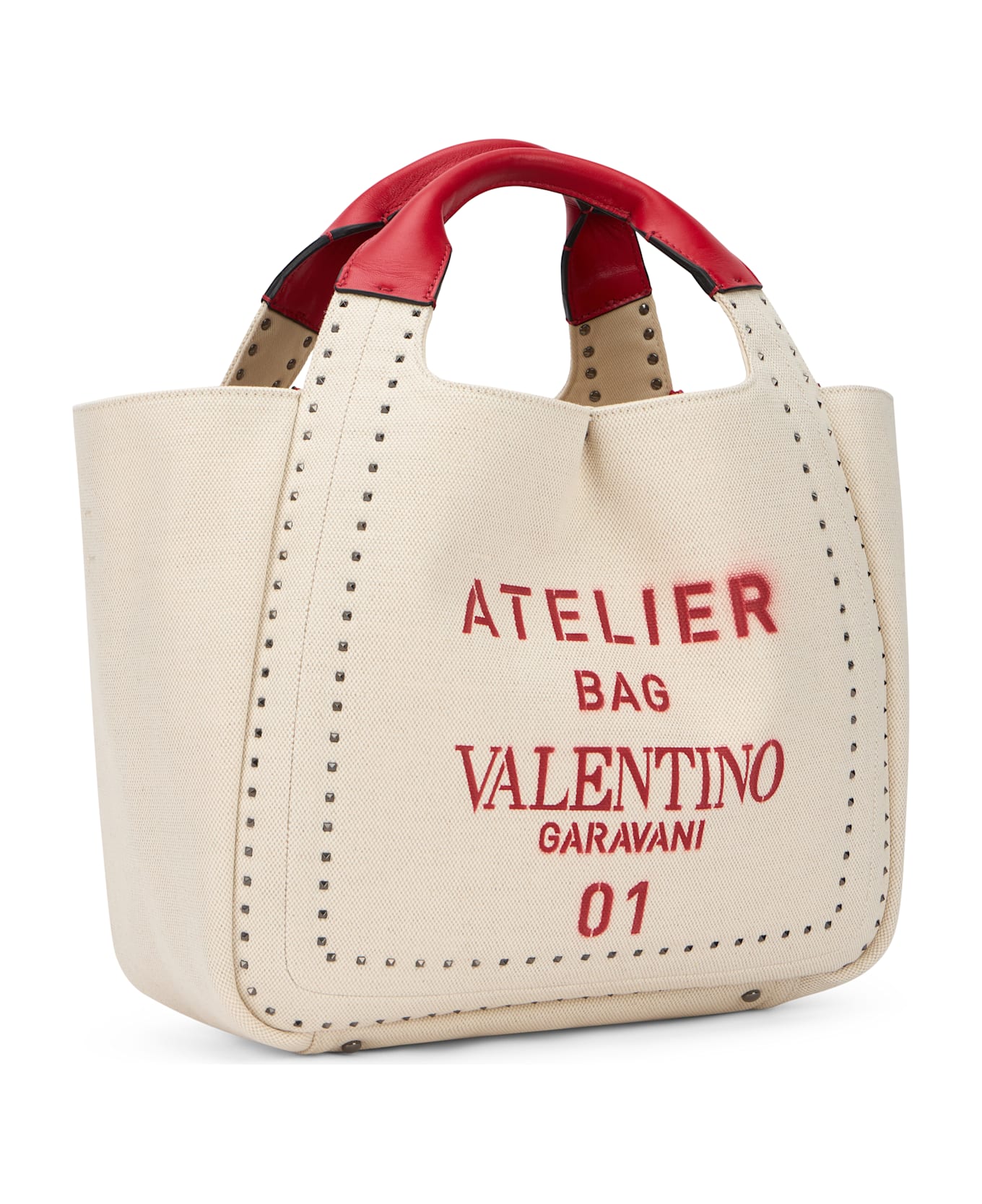 Valentino Garavani Elegant Beige Tote Bag With Red Details - Ivory