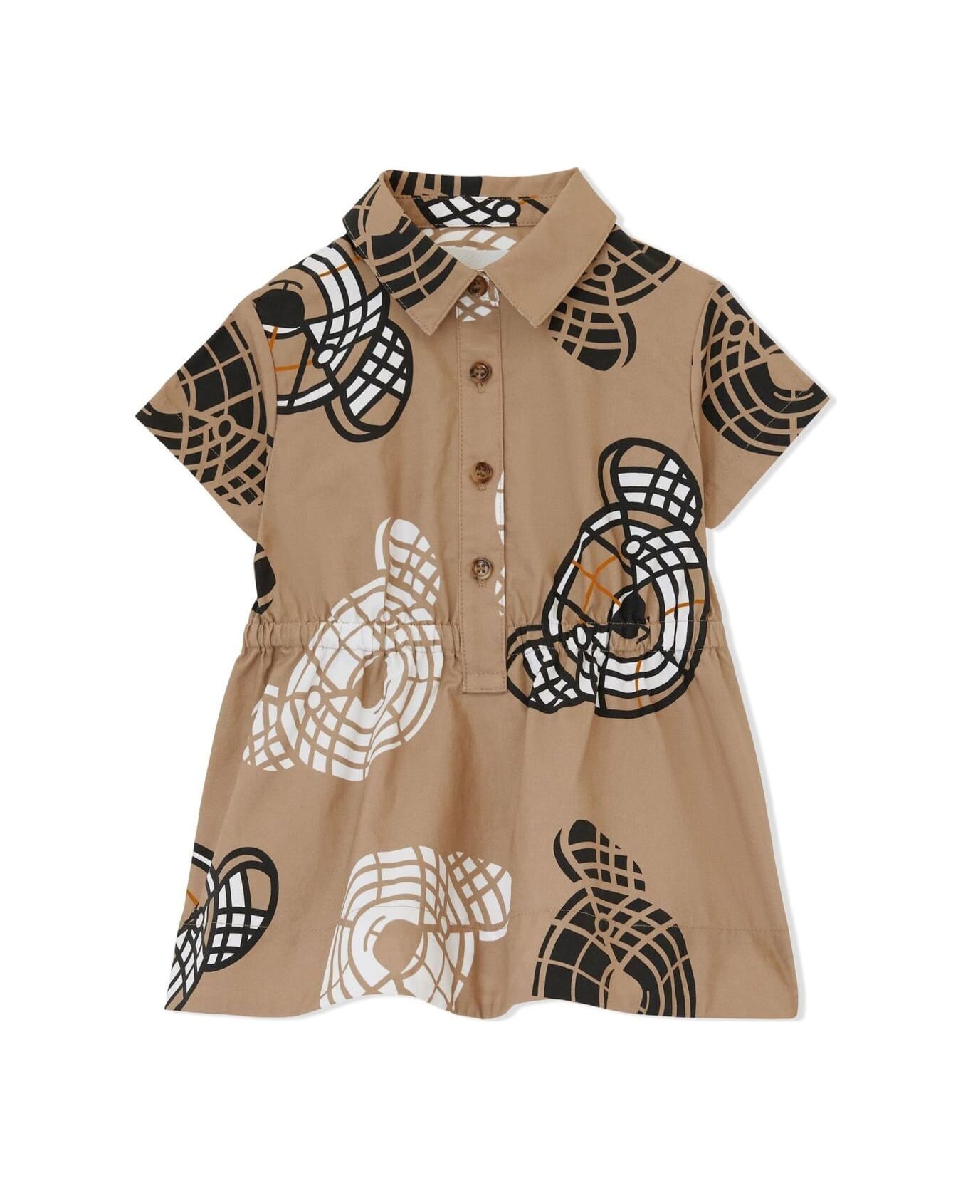 Burberry Beige Dress With All-over Teddy Bear Print In Cotton Girl - Beige