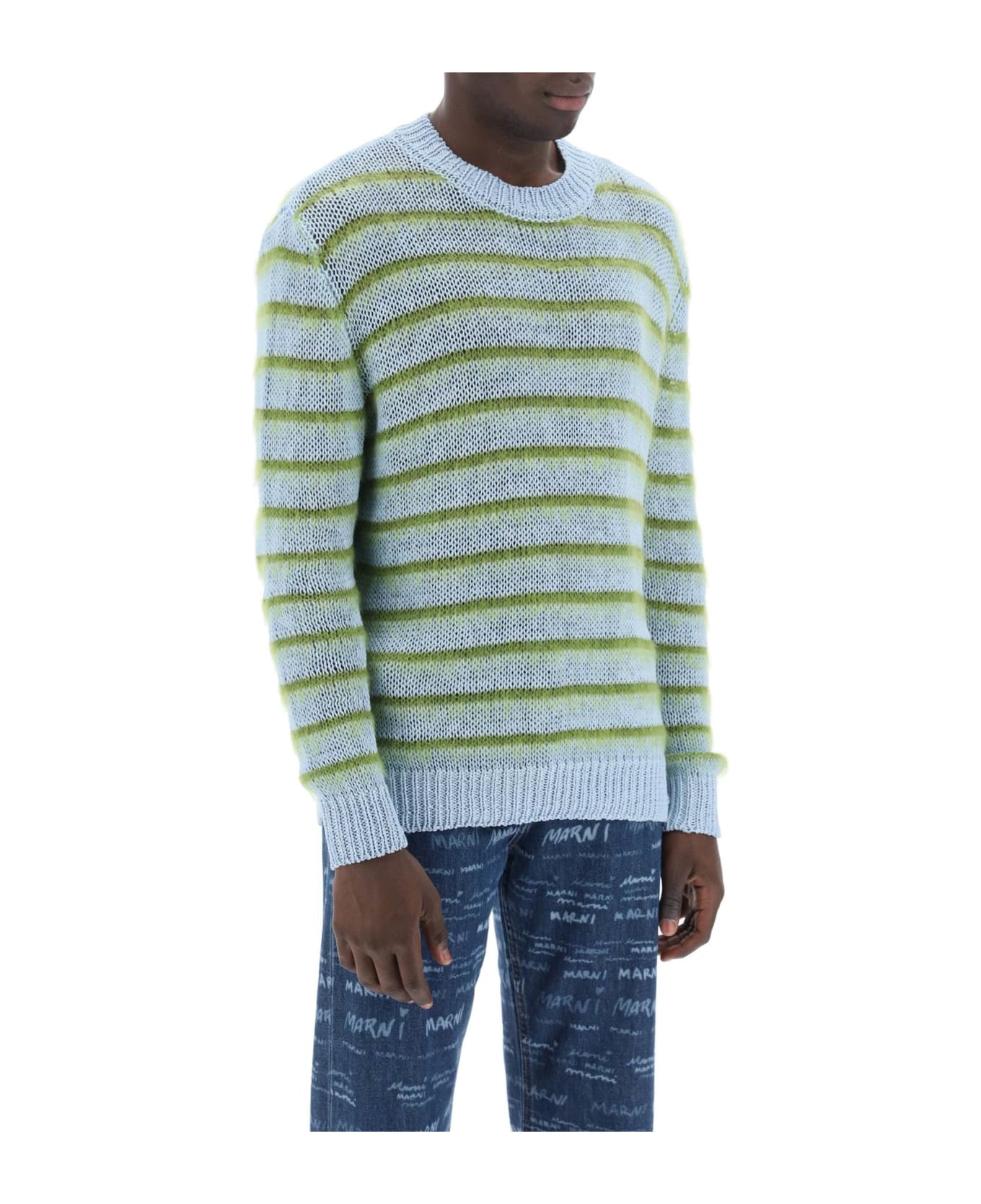 Marni Sweater In Striped Cotton And Mohair - IRIS BLUE (Light blue)
