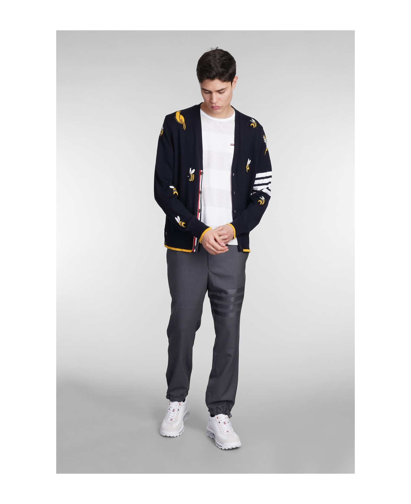 Thom Browne 'birds Beers Half Drop' Wool And Cotton Cardigan - Blue