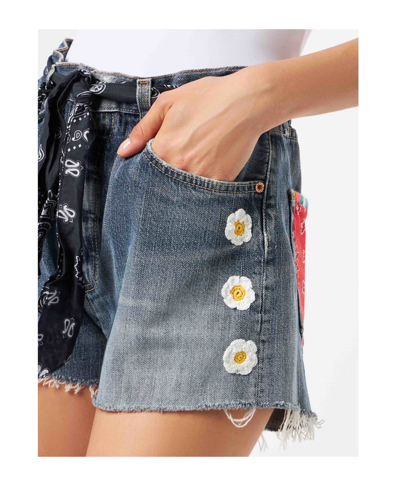 MC2 Saint Barth Woman Upcycled Denim Shorts With Embroidery - RED