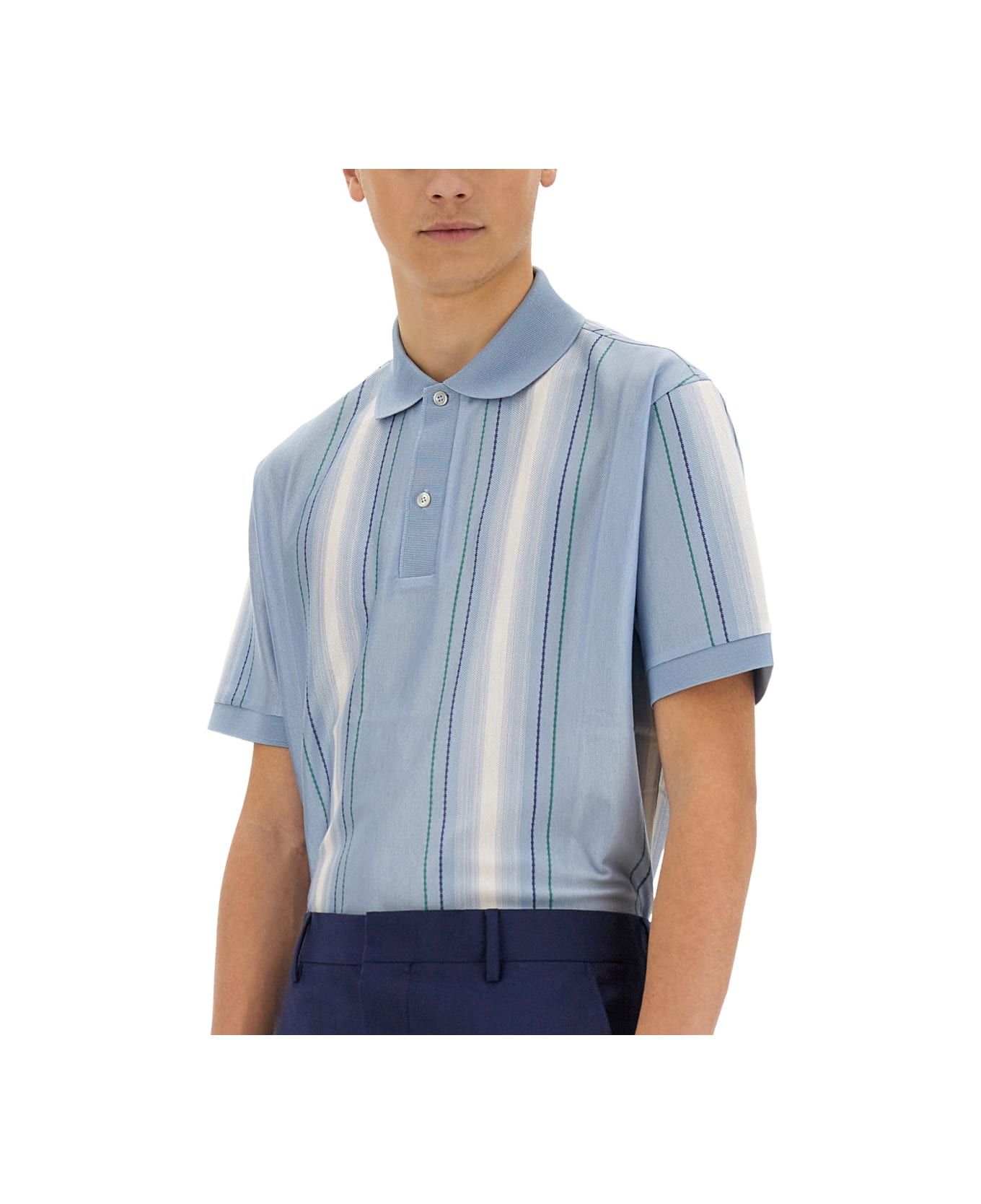 Paul Smith Polo Shirt With Vertical Stripes - AZURE