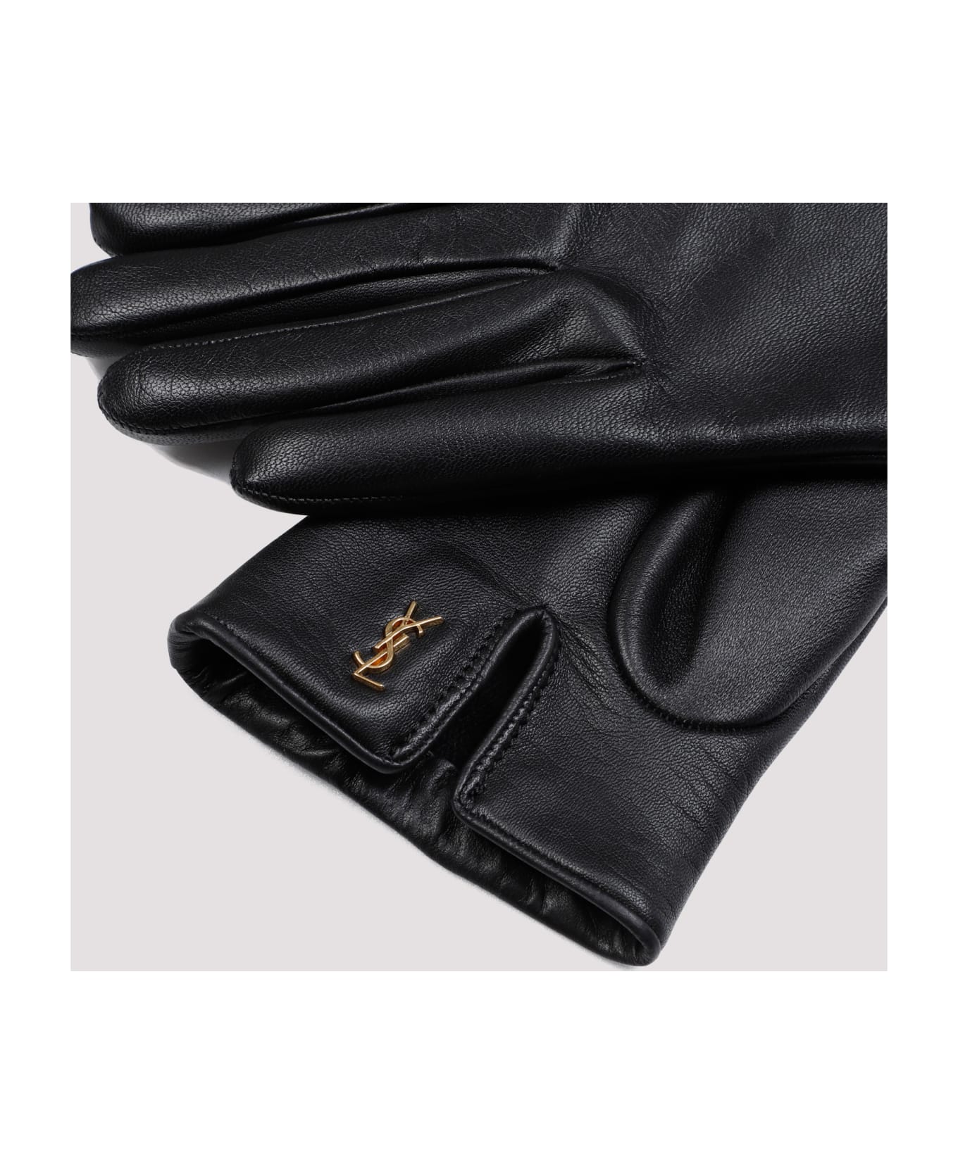 Saint Laurent Cassandre Leather Gloves - Black Gold