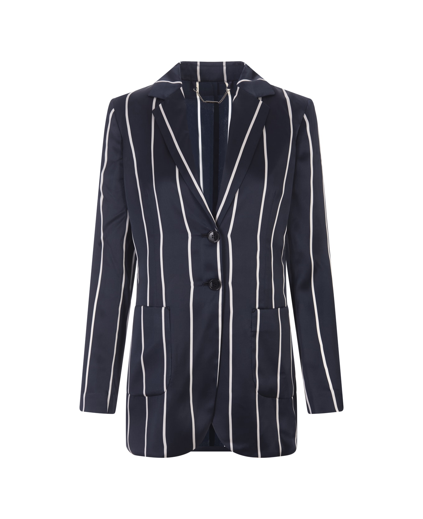 Kiton Blue Striped Silk Single-breasted Blazer - BLUE/WHITE